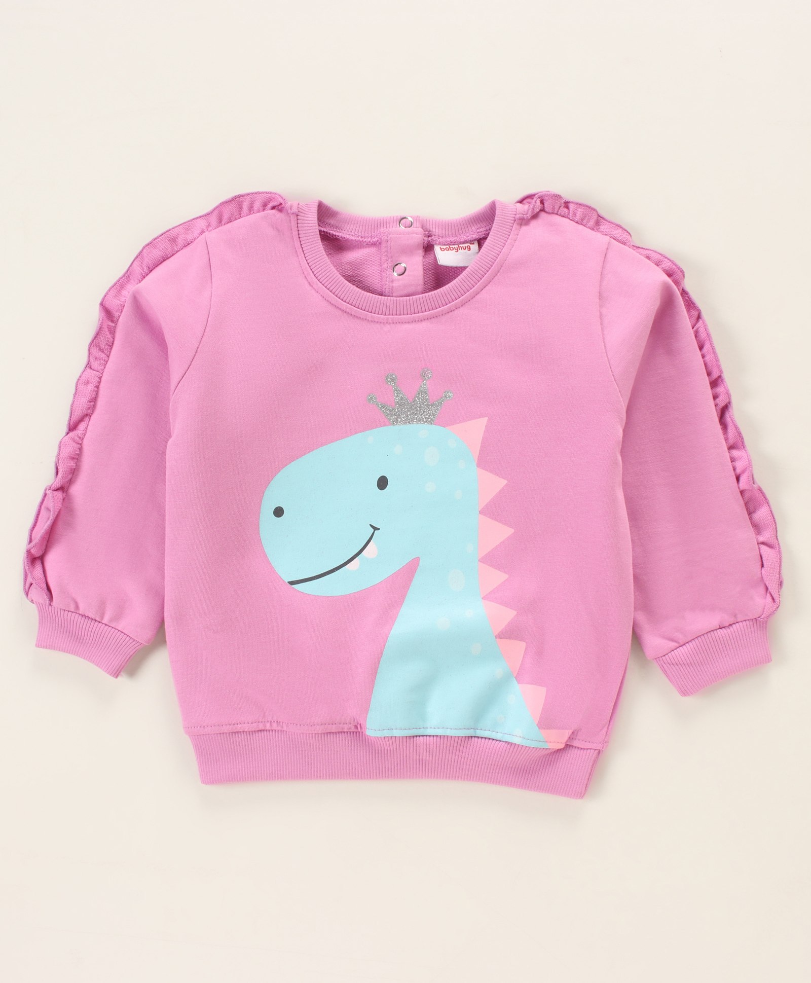 Babyhug Full Sleeves Sweatshirt With Frill At Sleeves & Dino Print - Violet-picture-19