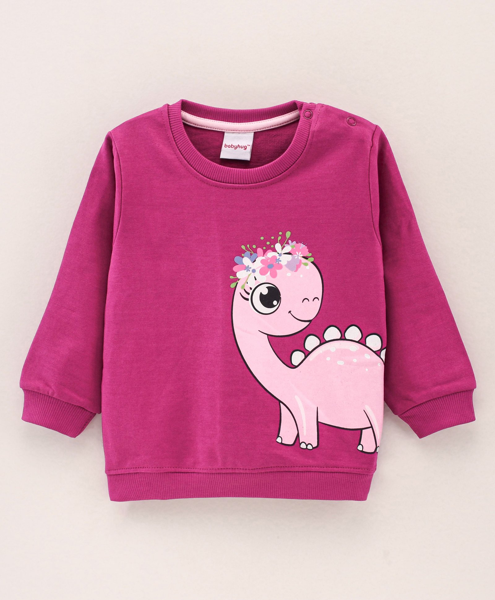 Babyhug Full Sleeves Sweatshirt Dino Print - Violet-image-1
