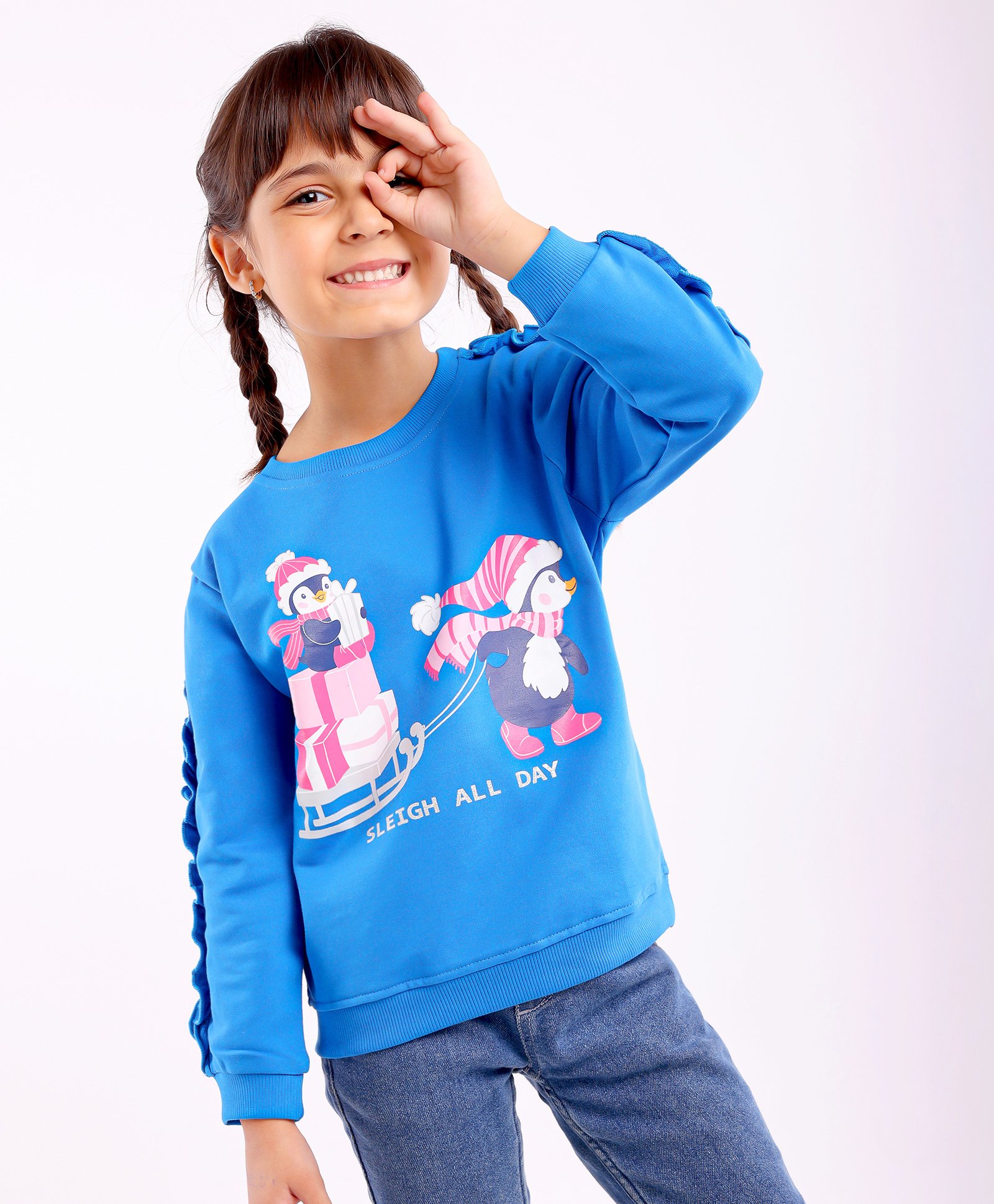 Babyhug Full Sleeves Sweatshirt With Graphics & Frill Detailing - Blue-picture-21