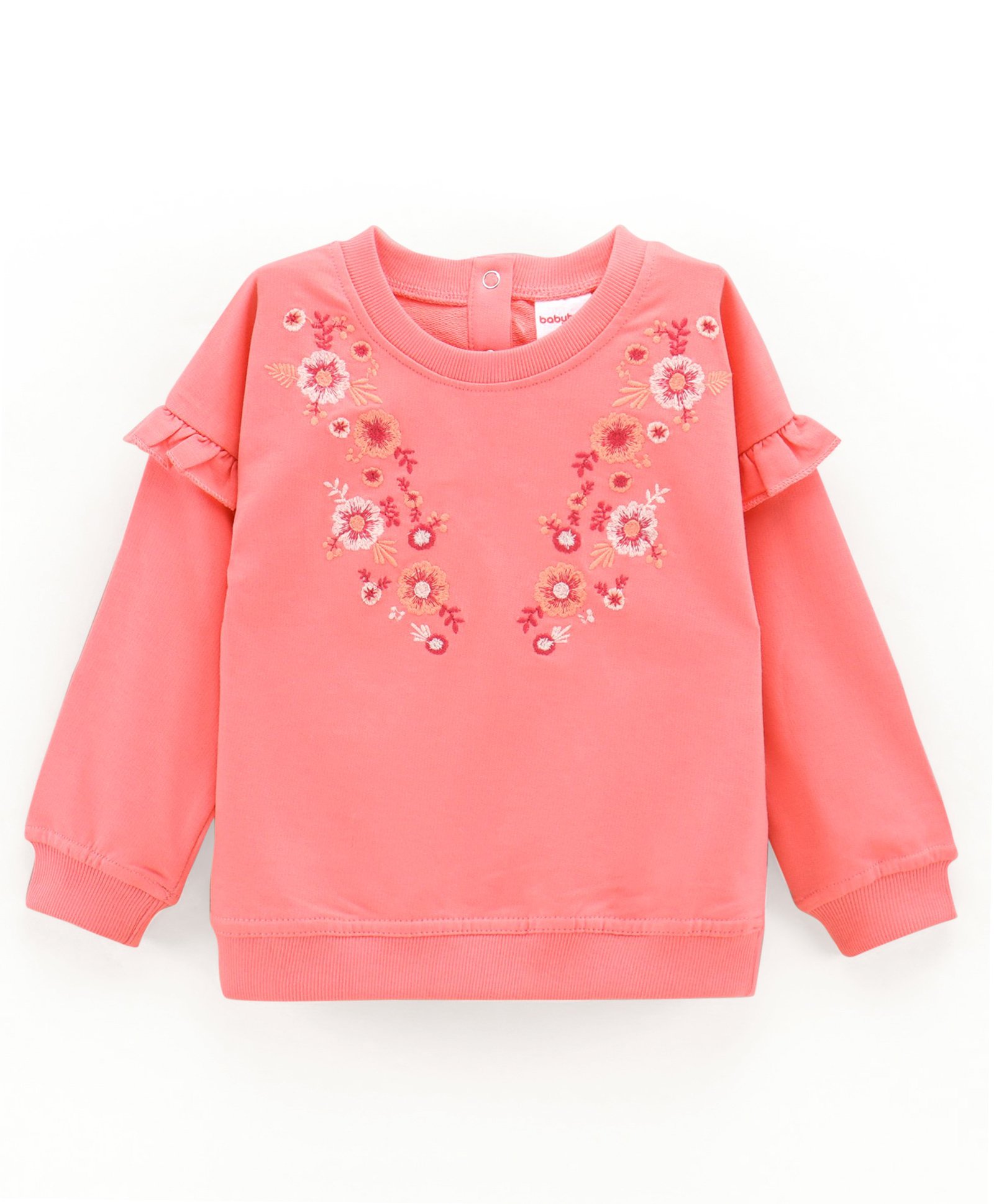 Babyhug Full Sleeves Cotton Knit Sweatshirt Floral Embroidered - Pink-image-25