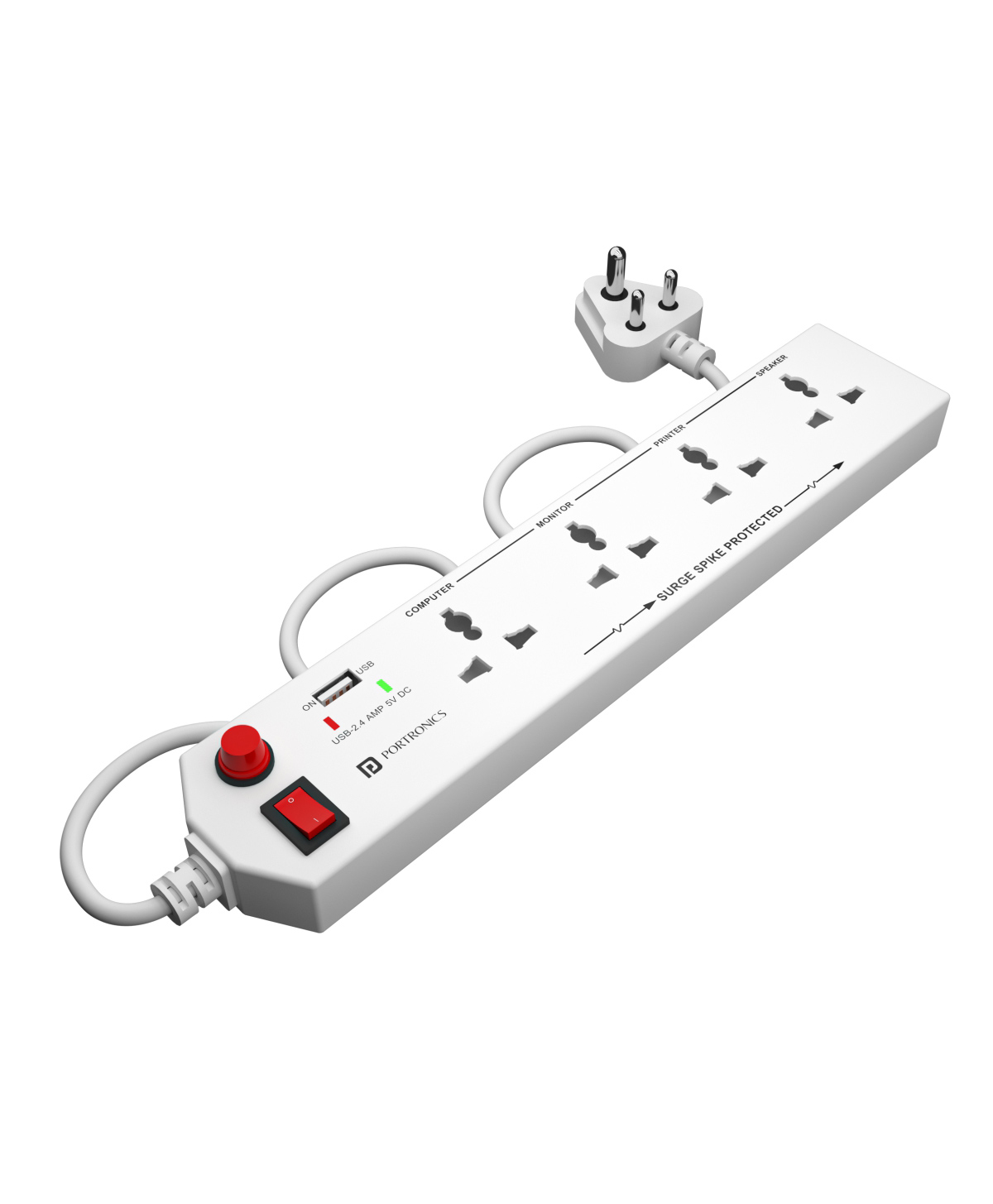 PORTRONICS Power Plate 4 With Socket & USB Charger - White-image-48