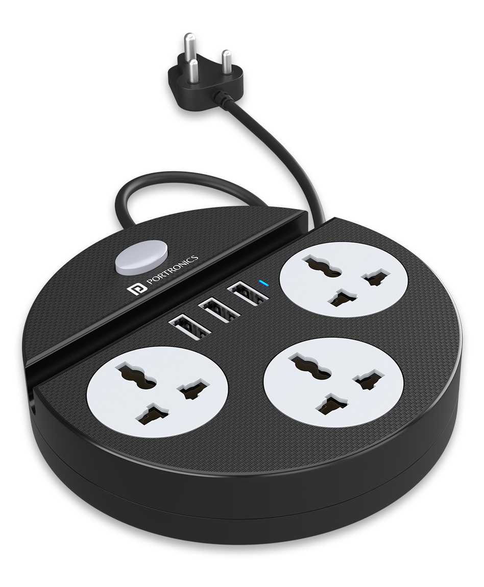 Portronics Power Plate 5 1500W Power Converter With USB Charger Extension Cord - Black-image-29