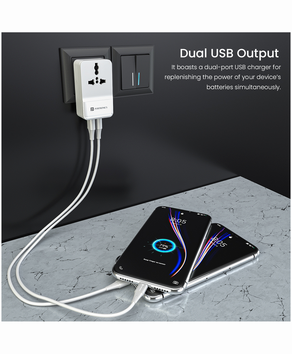 Portronics 1372 Adapto III Dual USB Charger with AC Socket - White-image-43