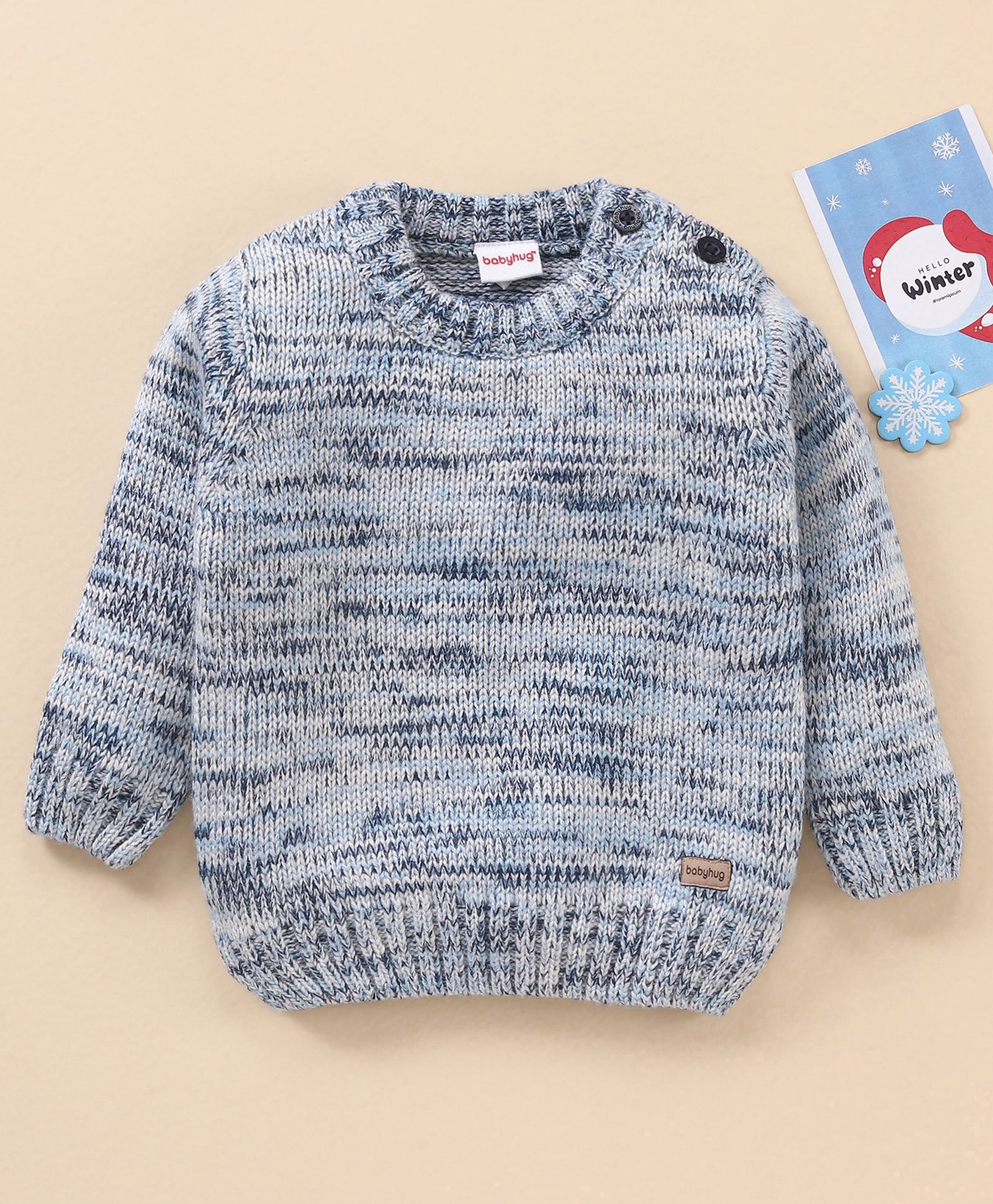 Babyhug Full Sleeves Heavy Gauge Sweater - Light Grey Blue-image-19