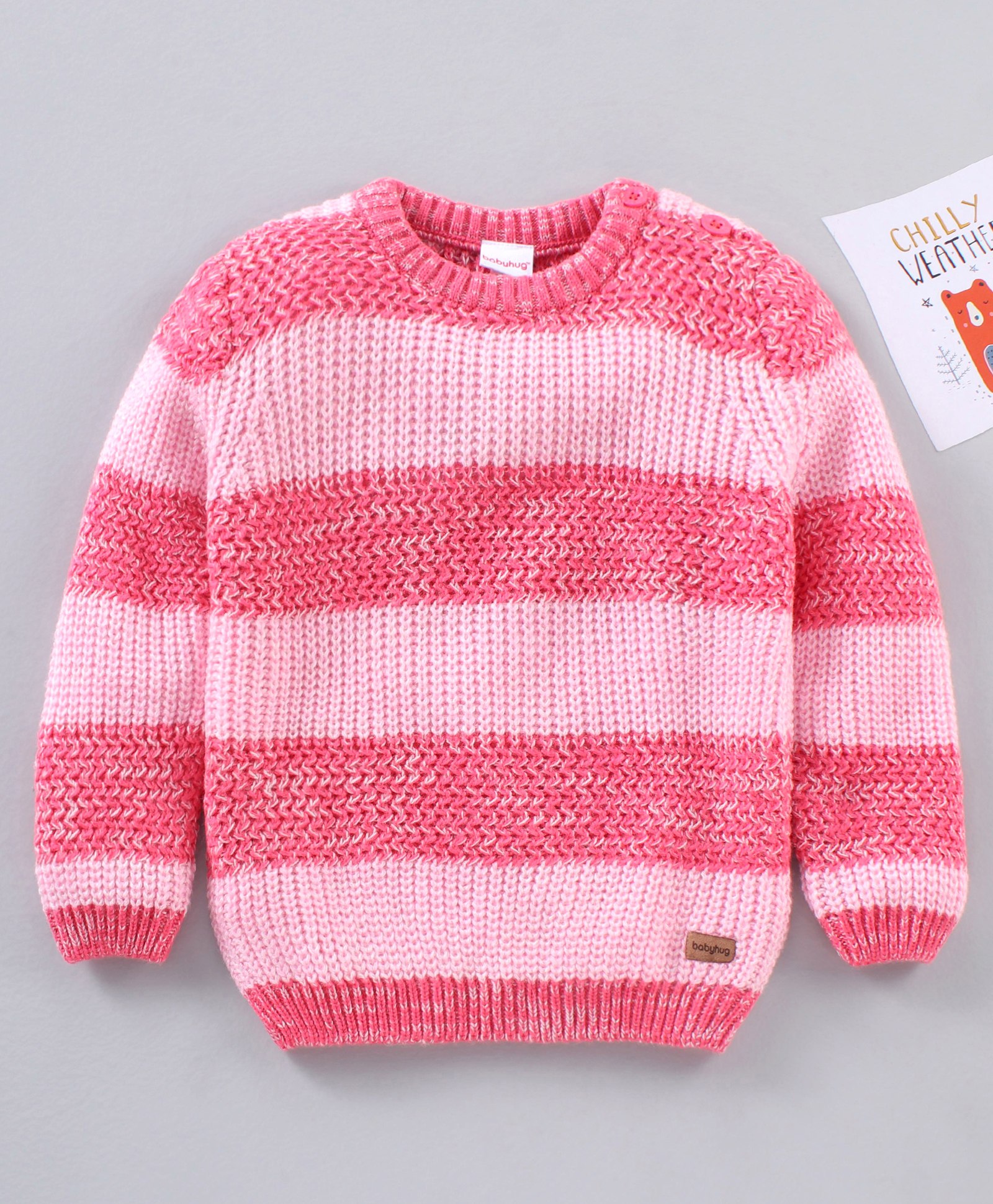 Babyhug Knit Full Sleeves Striped Sweater - Pink-image-17