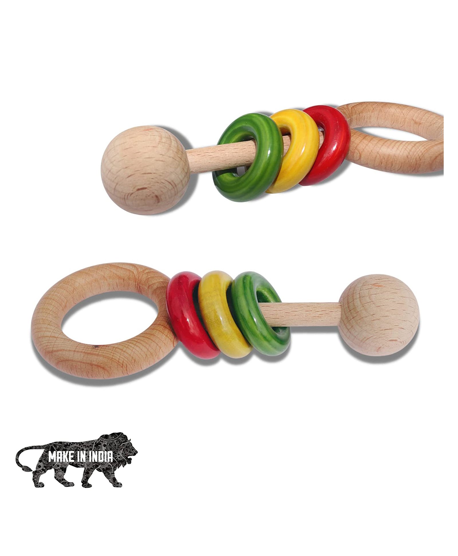 Geltoy Wooden Hand Crafted Rattle For Kids Babies Infants Non Toxic Finished Natural Beech & Ivory Wood - Multicolour-image-30