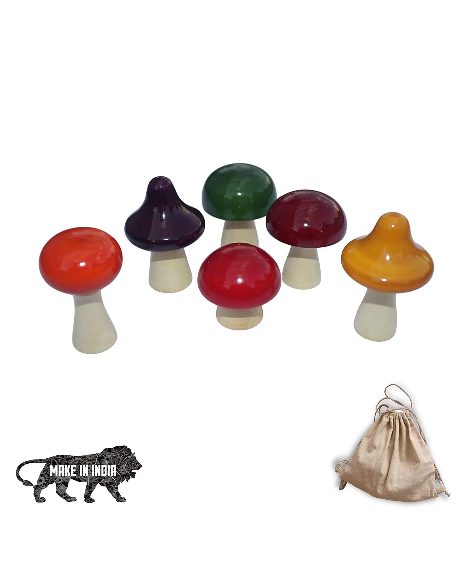 GELTOY Handmade Wooden Pretend Play Toy Mushroom Set Kitchen Toy Non Toxic Handmade and Vegetable Painted with a Storage Bag - Multicolor-picture-18