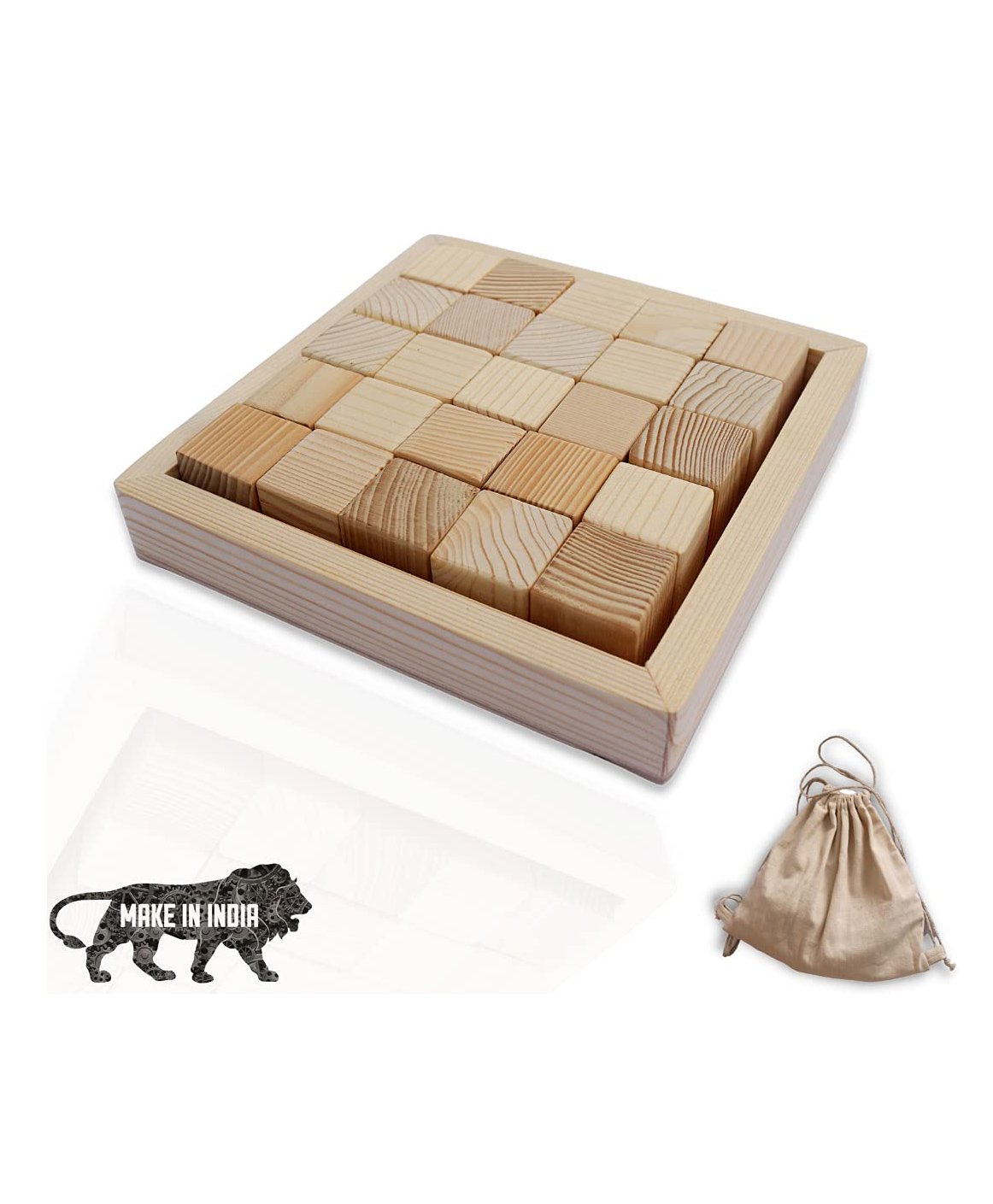 Geltoy Wooden Building Blocks Cubes Toy Beige - 25 Pieces-picture-13