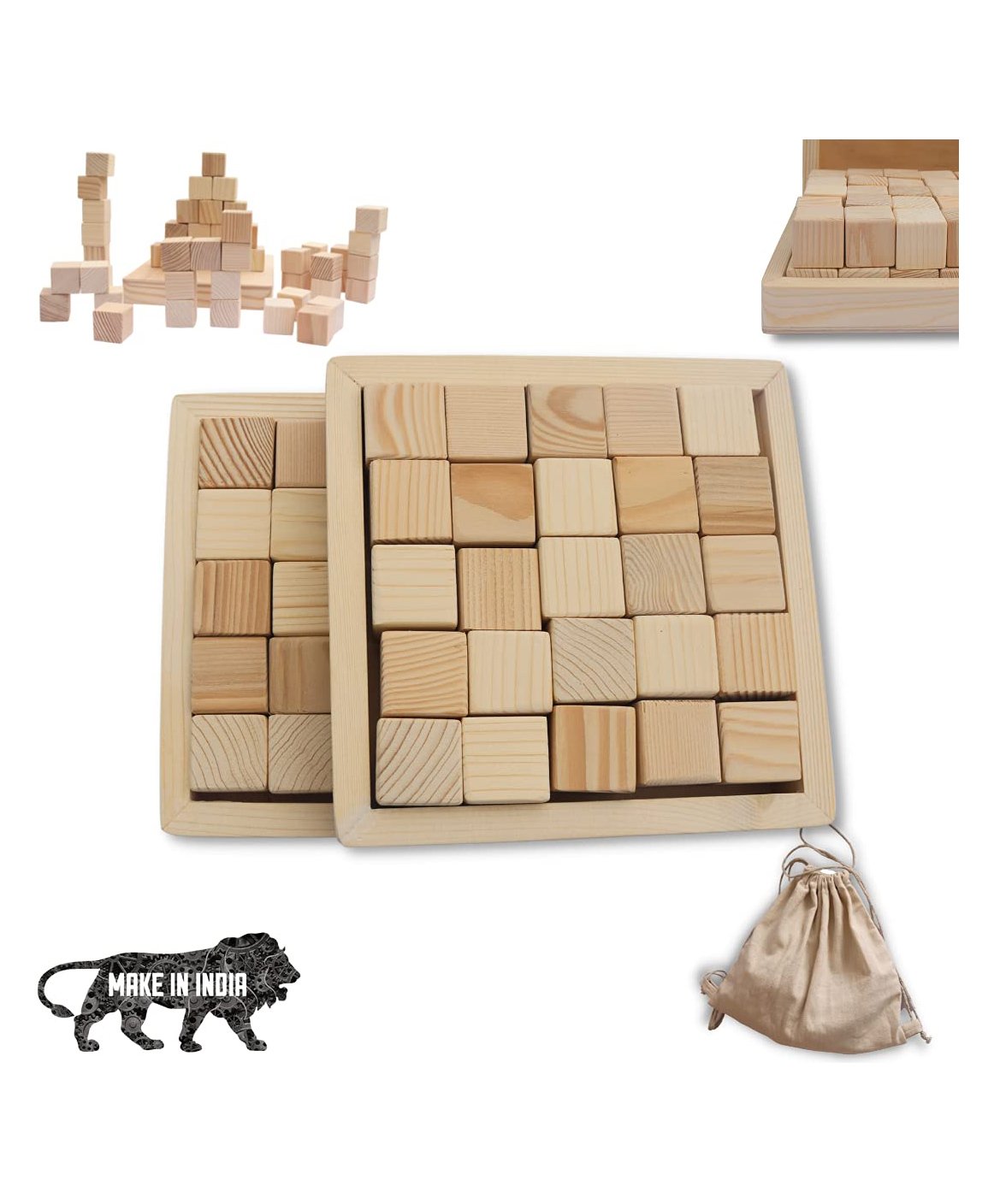 Geltoy Wooden Building Blocks Cubes Toy Beige - 50 Pieces-picture-10