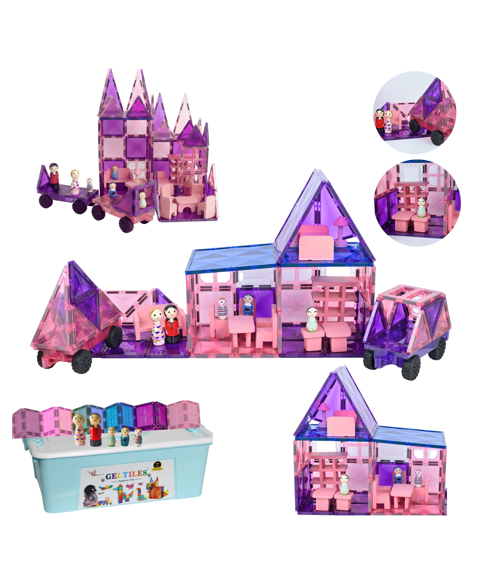 GELTOY Geltiles Magnetic Tiles Advanced 64 Pieces Creative Learning STEM Educational Toy for Kids-image-8