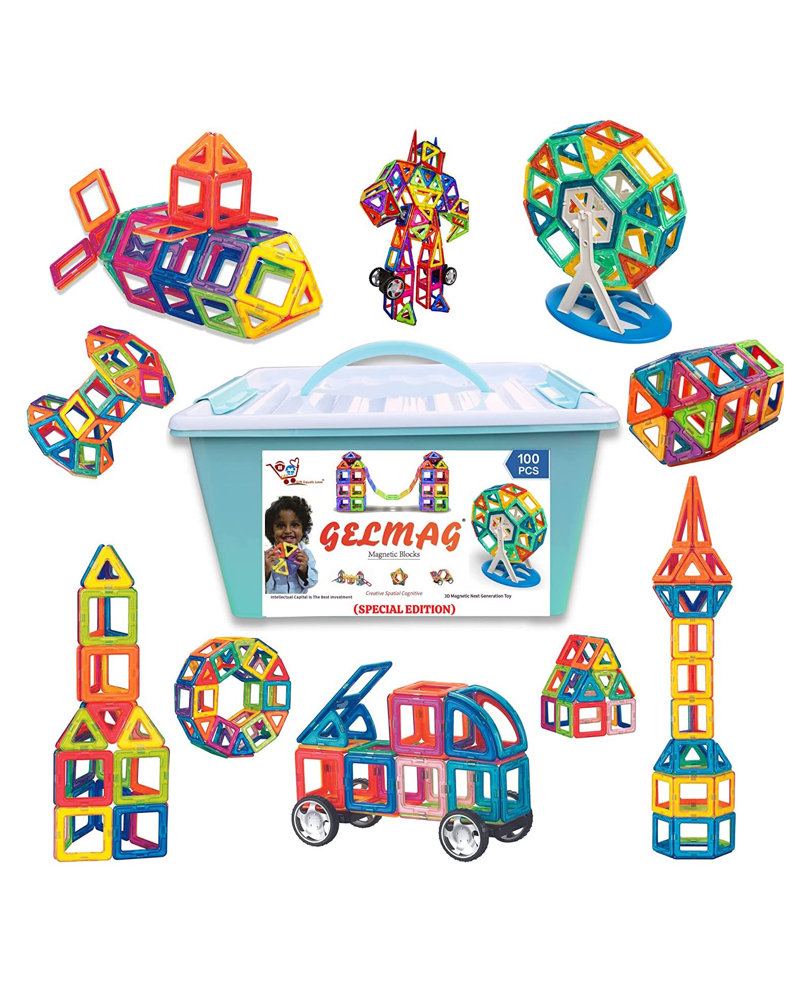 GELTOY Magnetic Blocks 100 Pieces Special Edition Creative Learning STEM Educational Toy for Kids-image-3