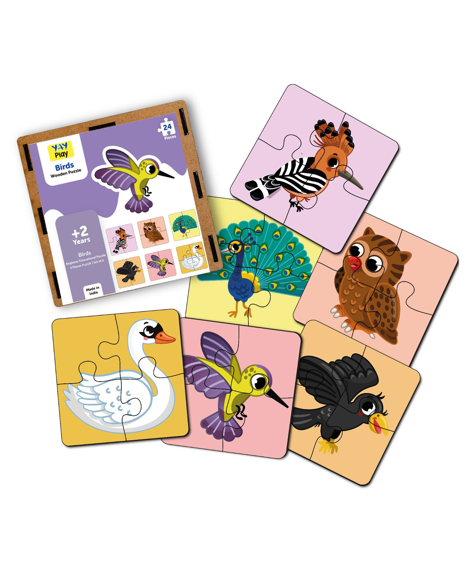 MiniLeaves Jungle Birds Wooden Jigsaw Puzzles Set of 6 - 4 Pieces Each-image-11