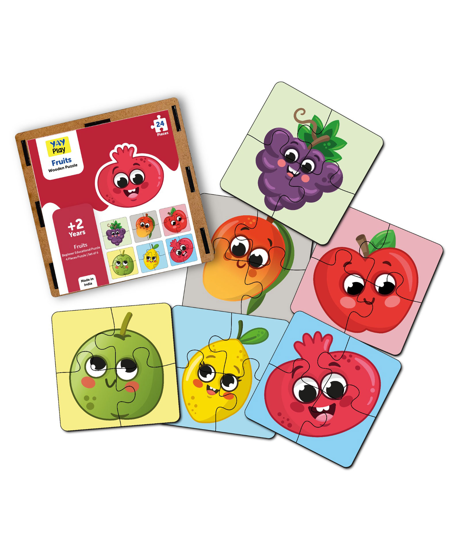 MiniLeaves Fruits Wooden Jigsaw Puzzles Set of 6 - 4 Pieces Each-picture-7