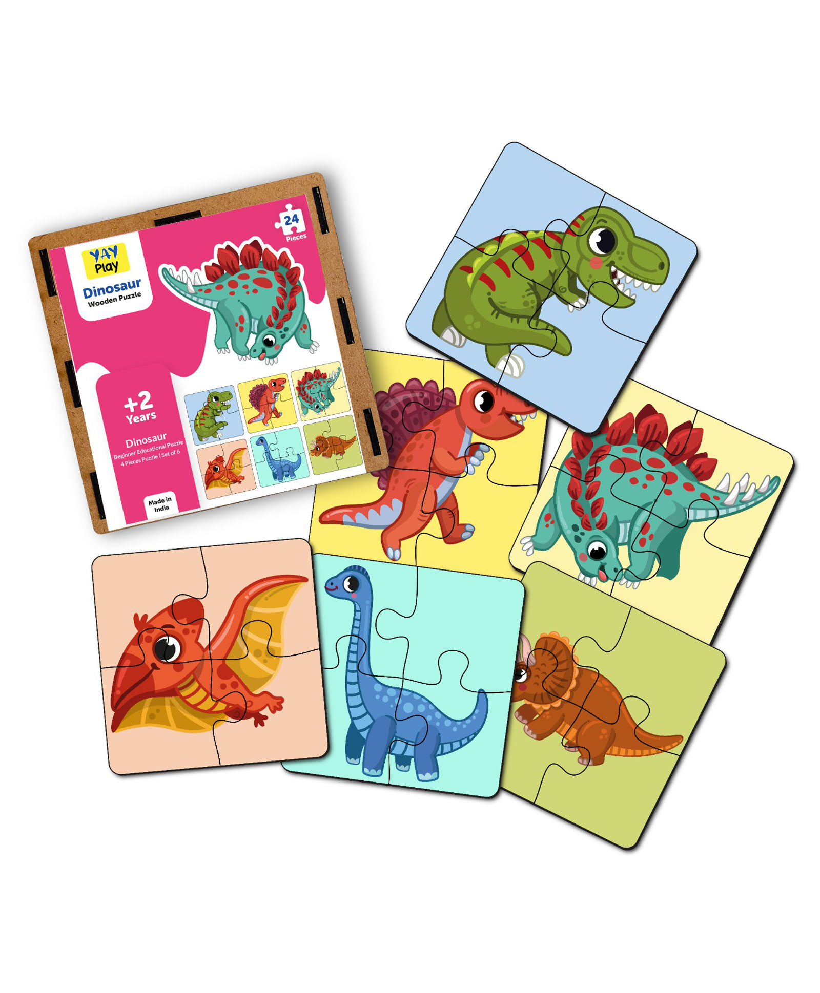 MiniLeaves Dinosaurs Wooden Jigsaw 6 Puzzles - 24 Pieces-image-12