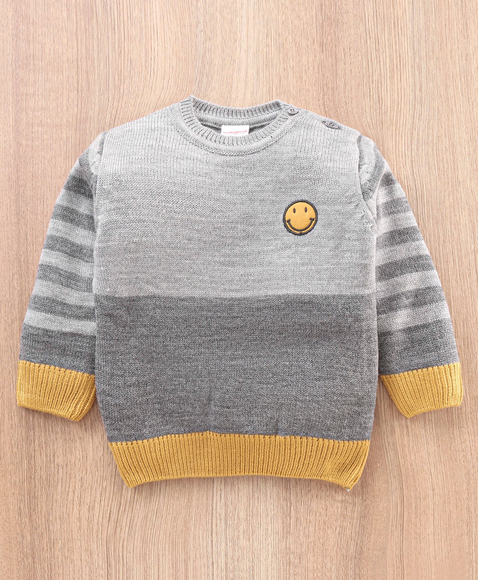 Babyhug Full Sleeves Sweater Color Block Print - Grey-image-1