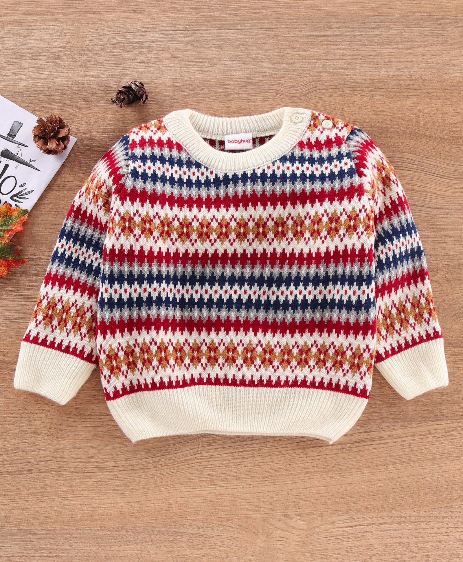 Babyhug Acrylic Full Sleeves Intarsia Jacquard Pullover Sweater - Multicolour-image-37