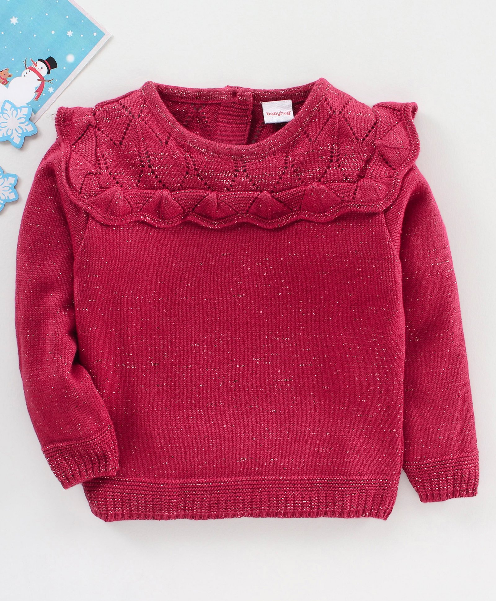 Babyhug Full Sleeves Sweater With Frill Detailing Solid- Fuchsia-picture-24