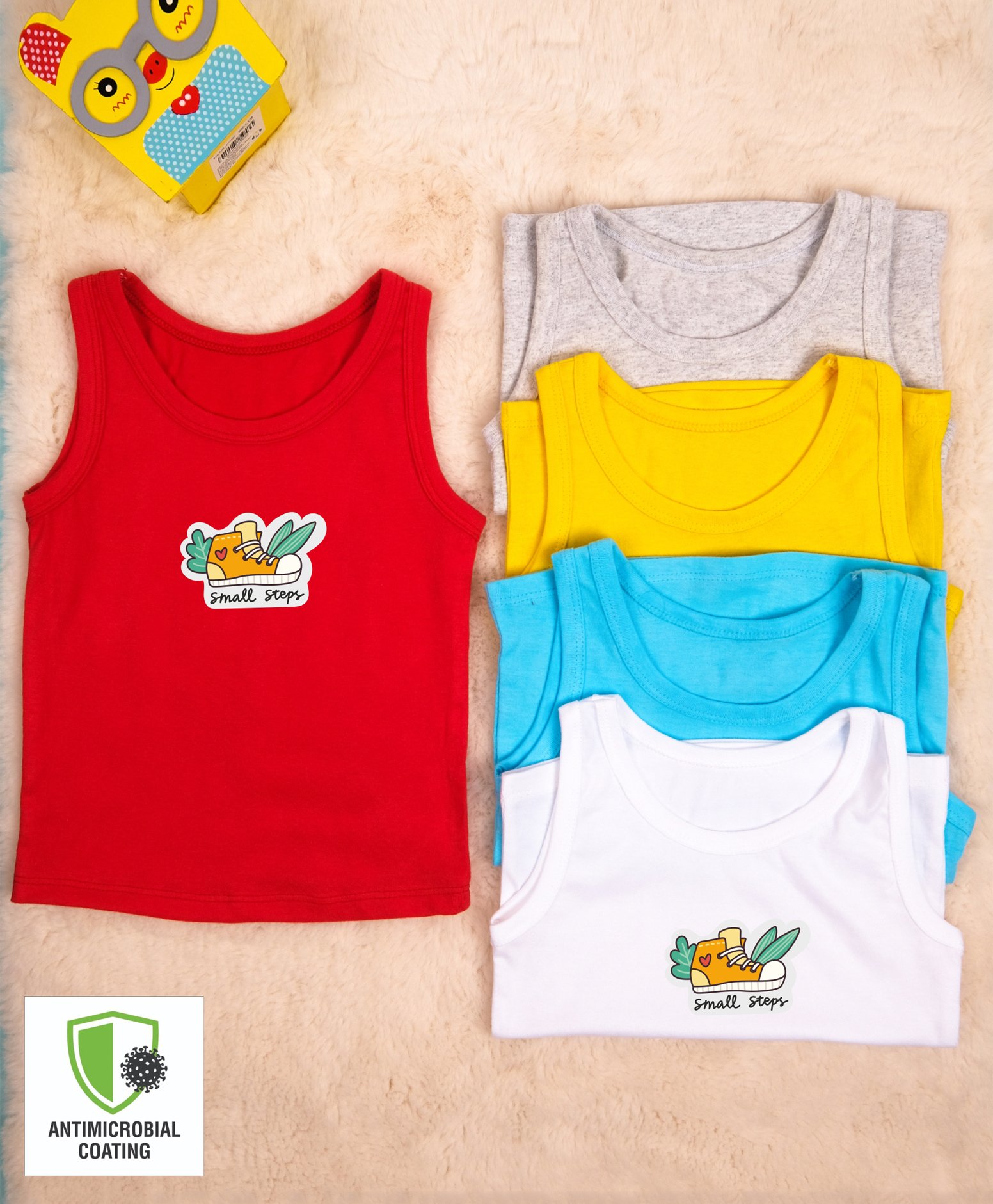 COCOON ORGANICS Sleeveless Pack Of 5 Text Print Vests - Multi Color-image-29