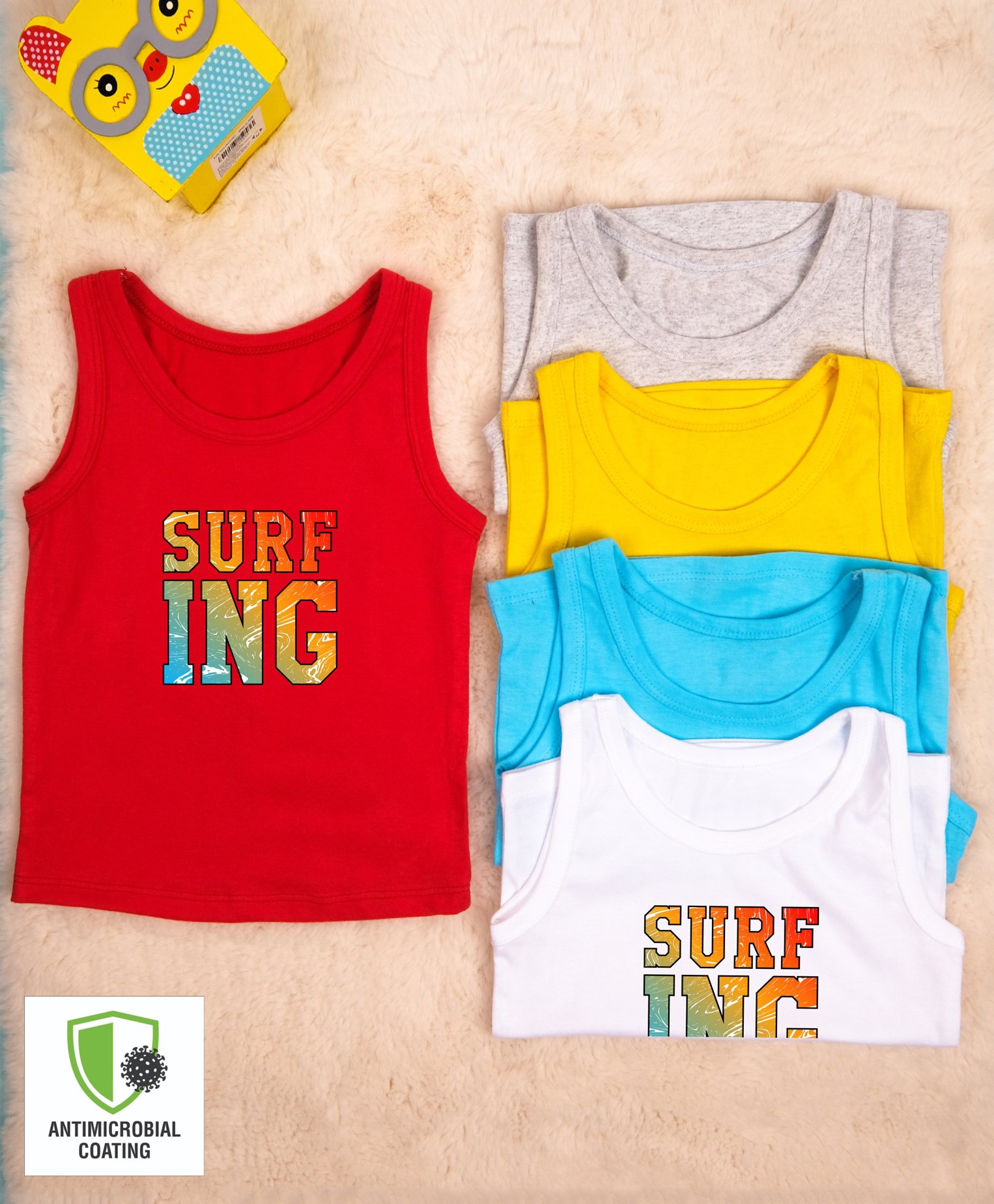COCOON ORGANICS Sleeveless Text Print Pack Of 5 Vests - Multi Color-image-42