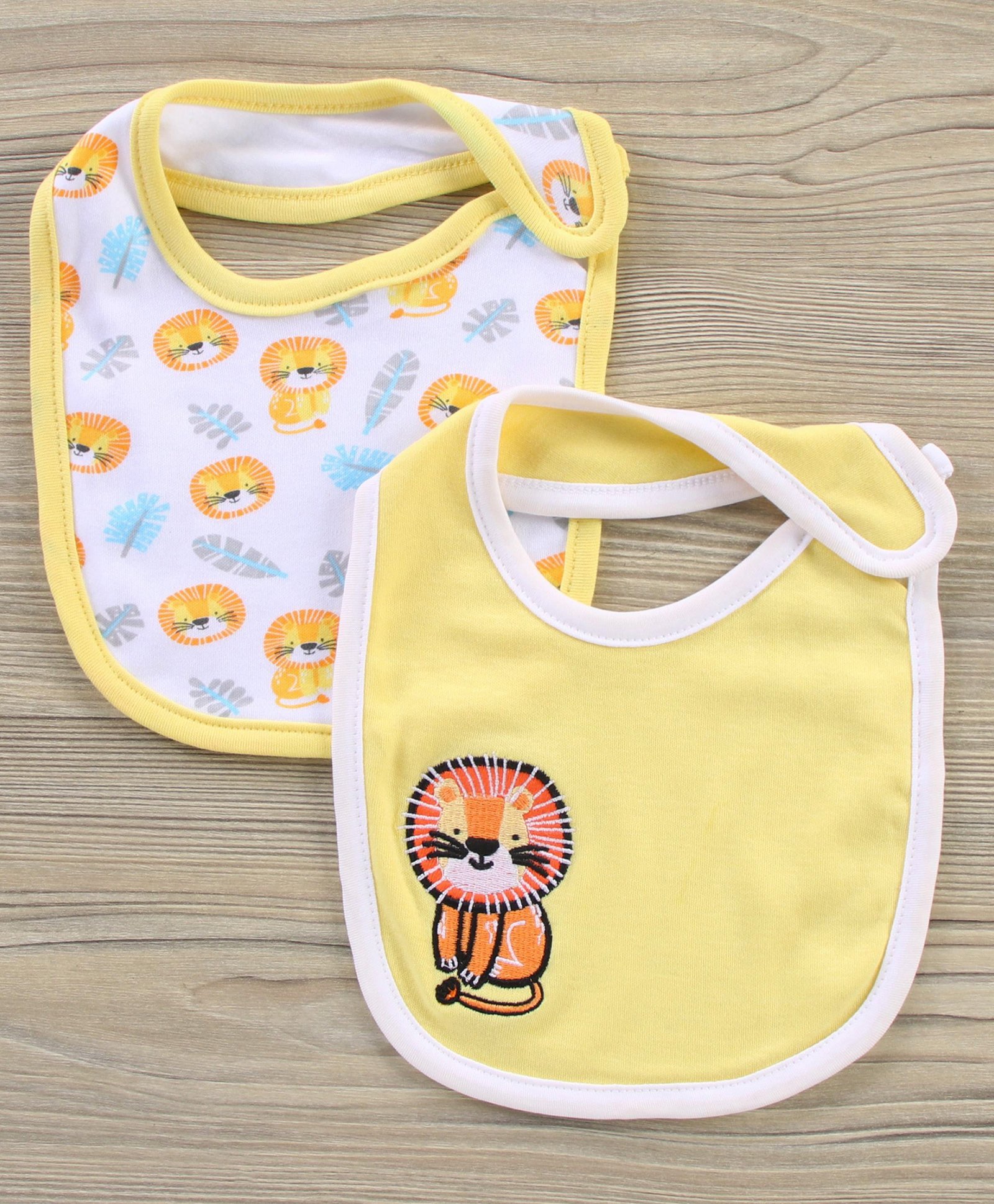 Babyhug Interlock Cotton Bibs Lion Print Pack of 2 - Yellow-image-10
