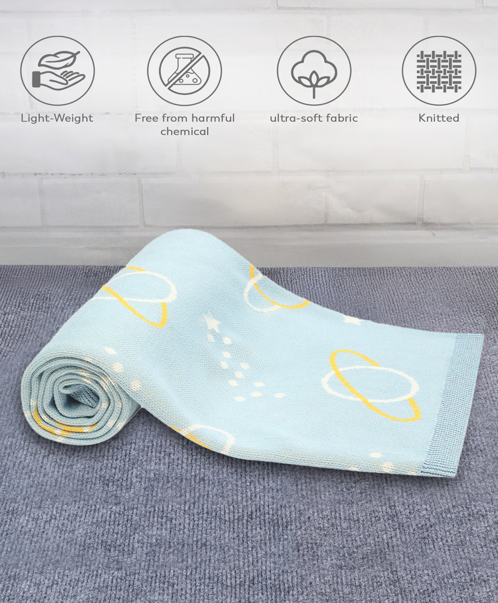 Mi Arcus 100% Cotton Mini Me Knitted Blanket - Blue-image-6