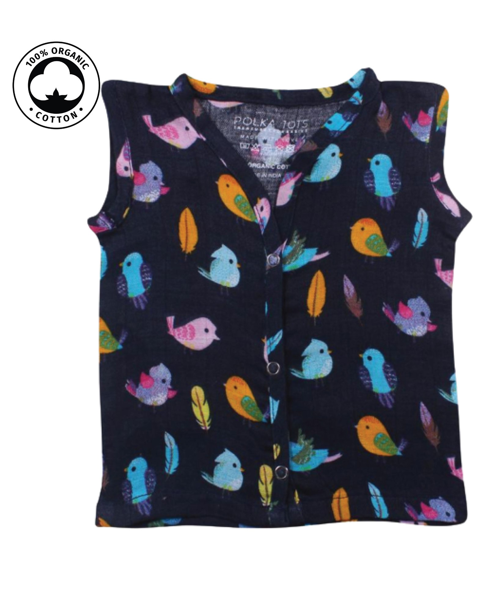 Polka Tots Sleeveless Bird Printed Vest - Navy Blue-picture-35