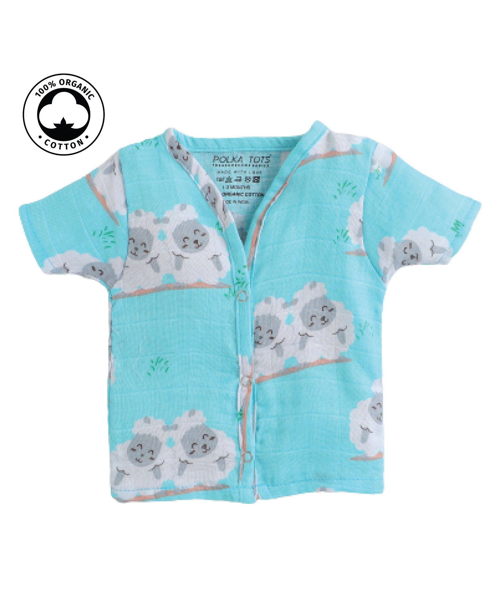 Polka Tots Half Sleeves Sheep Printed Vest - Blue-picture-13