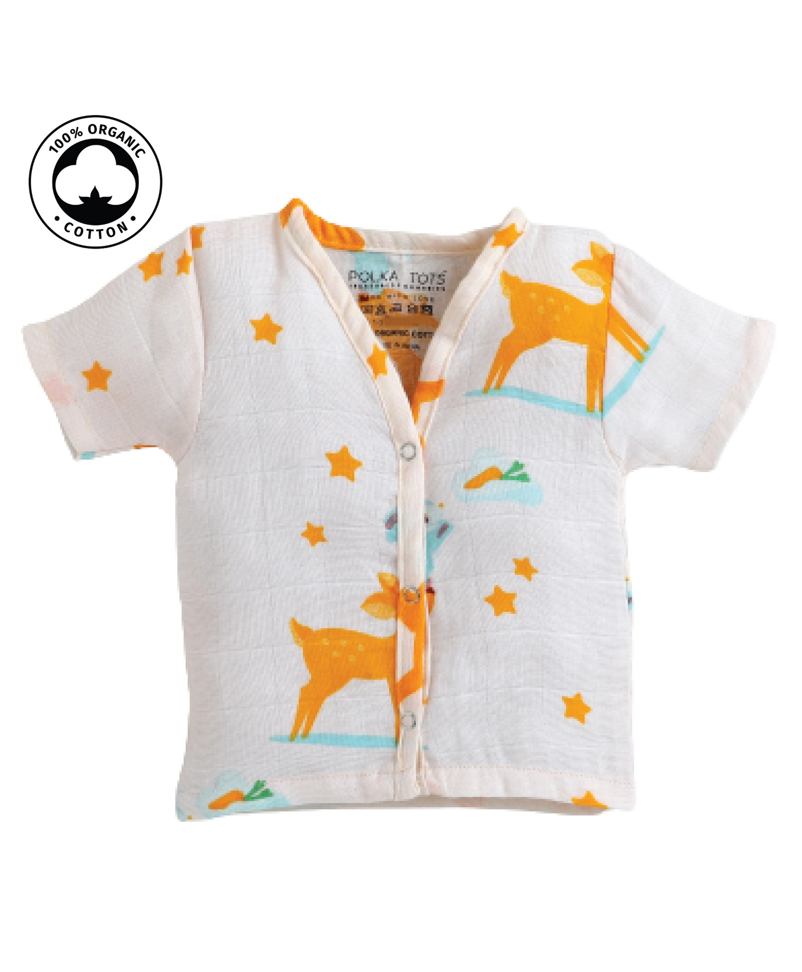 Polka Tots Half Sleeves Deer & Stars Printed Vest - Cream-image-8