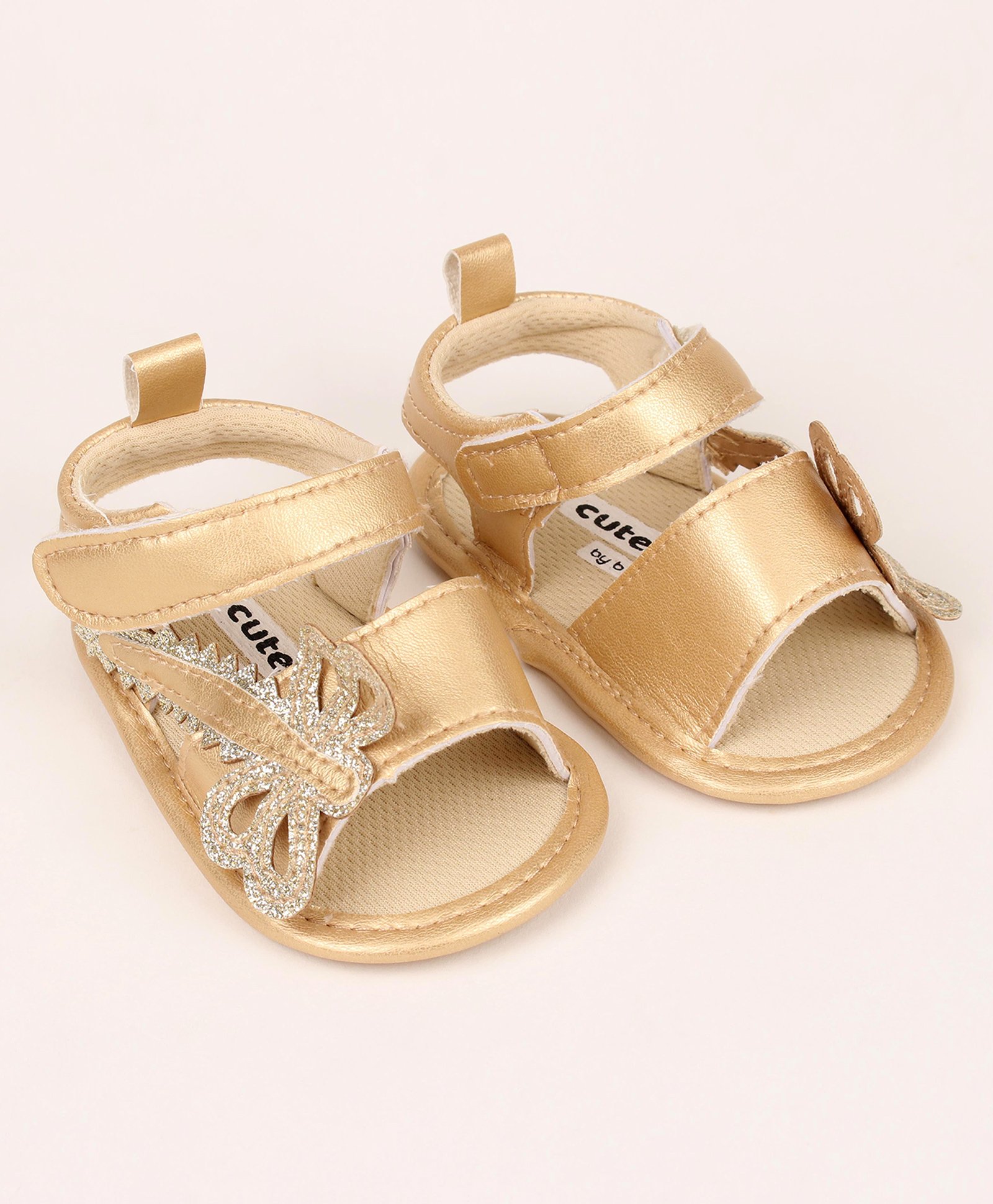 Cute Walk by Babyhug Velcro Booties Butterfly Applique -Golden-picture-11