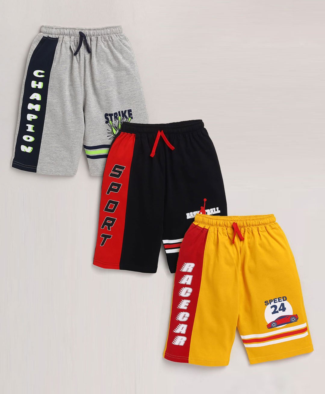 Nottie Planet Pack Of 3 Race Car Printed Shorts - Yellow Navy Blue Grey-picture-26