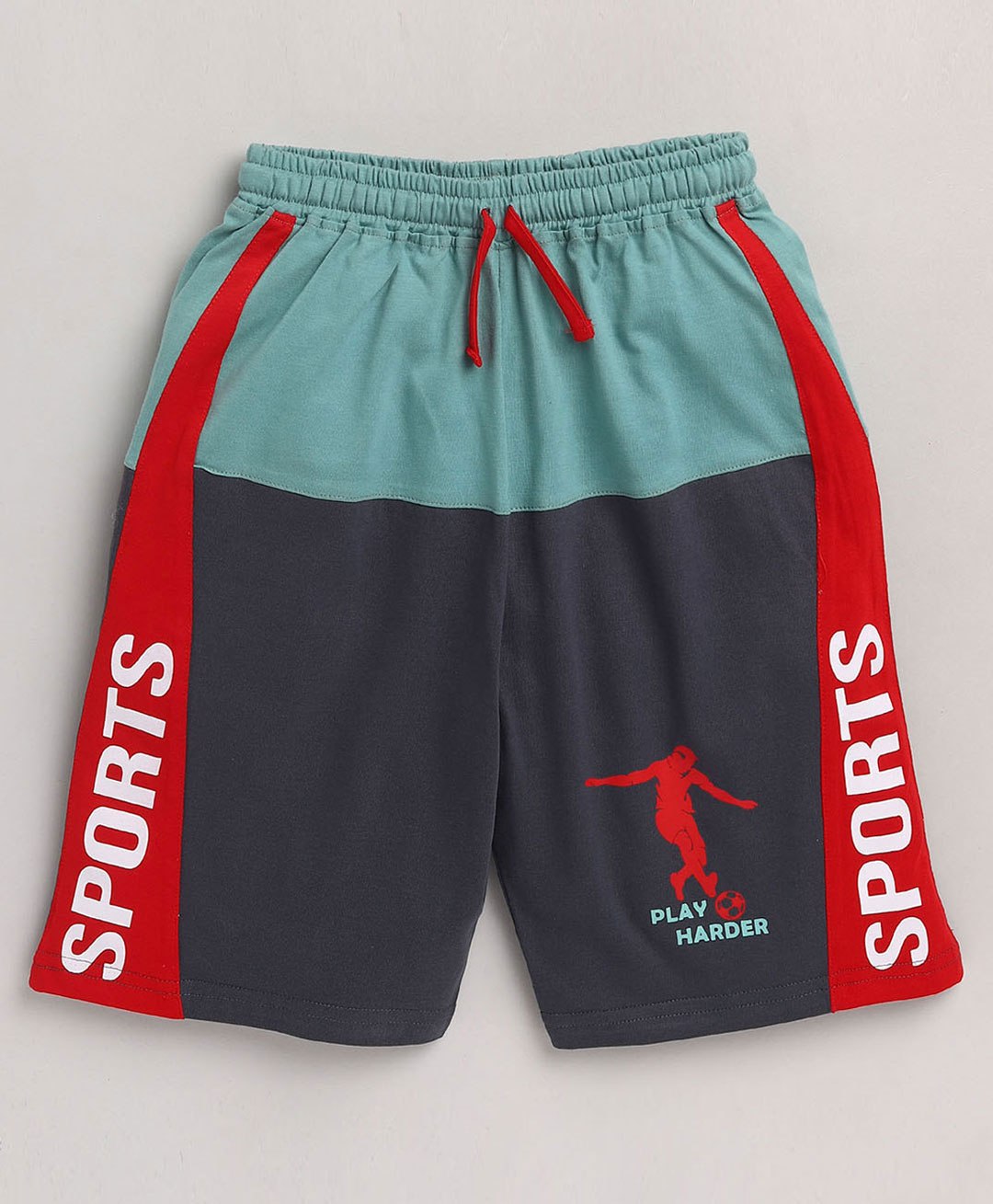 Nottie Planet Play Harder Sports & Football Printed Shorts - Green Grey & Red-picture-16