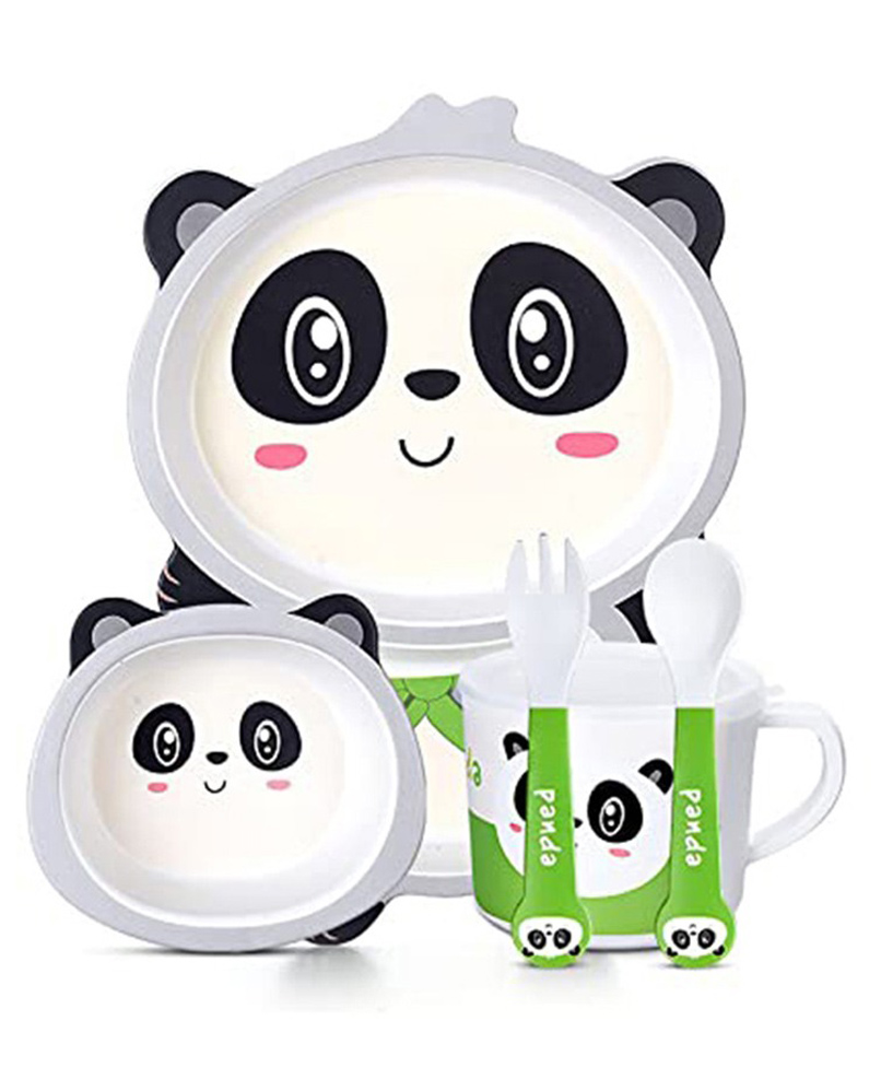 Sanishth Bamboo Panda Shaped Mealtime Dinnerware - White Black-image-29