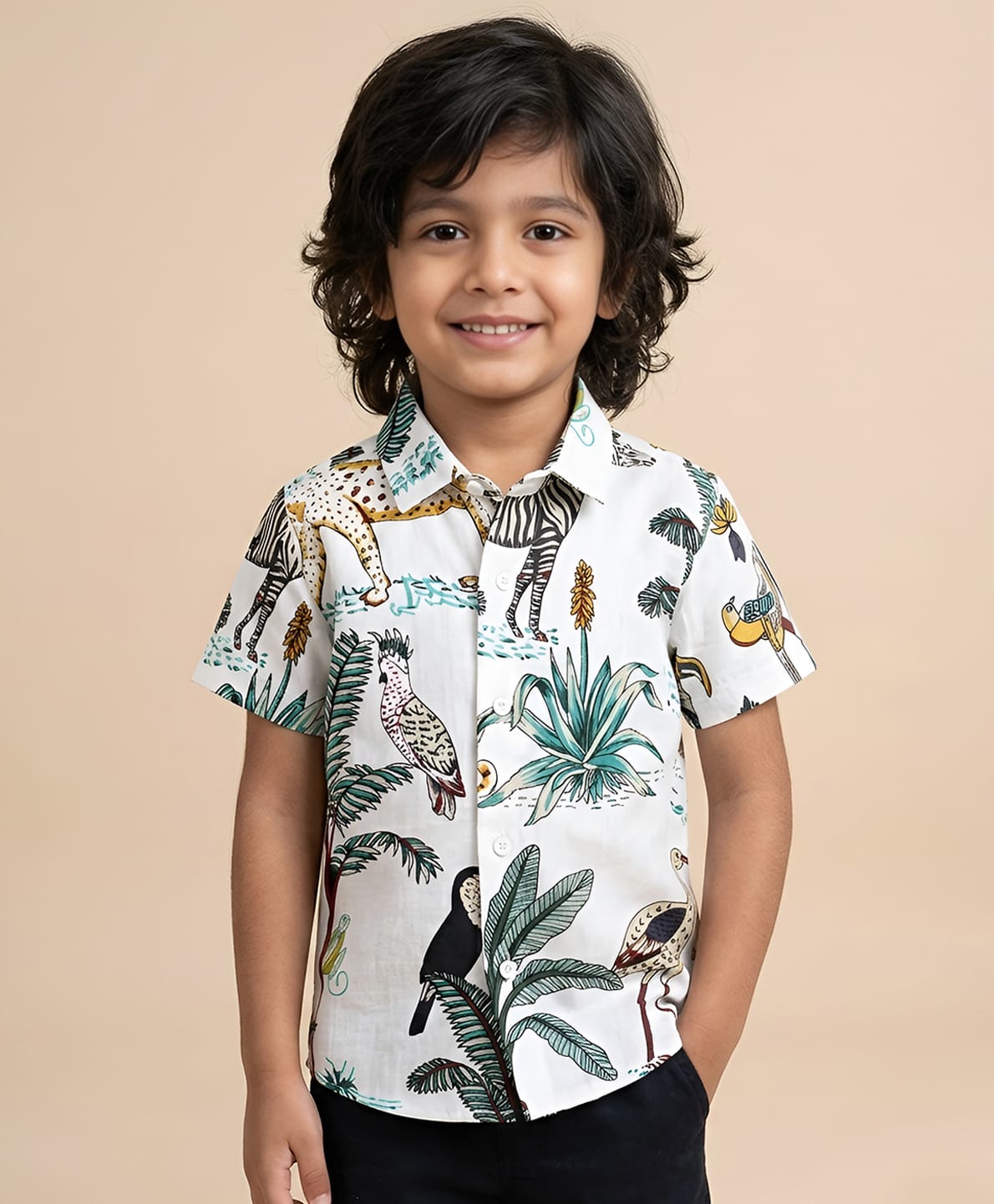Polka Tots Half Sleeves Animals Print Shirt - White-picture-38
