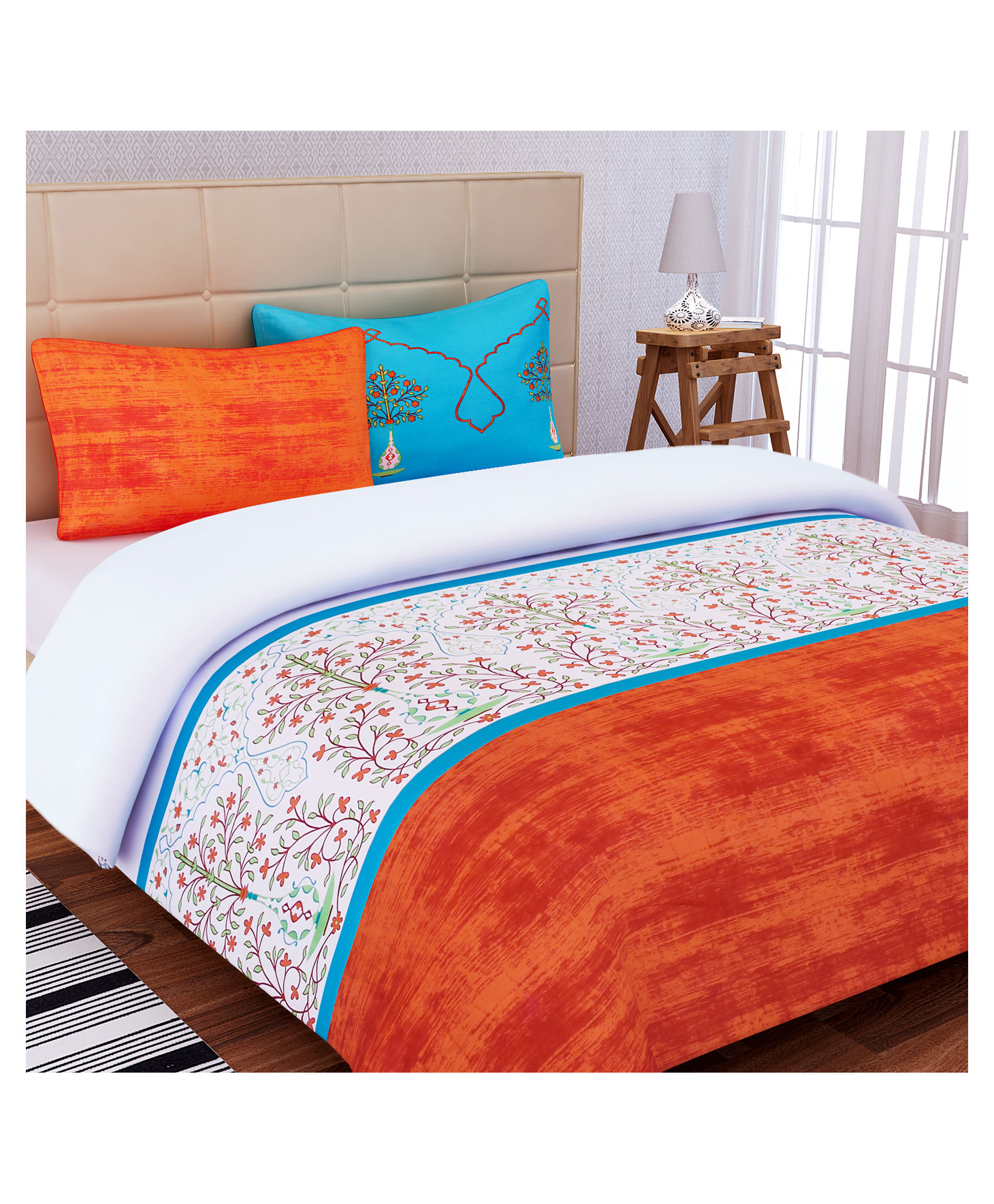 SEJ by Nisha Gupta Cotton California King Bedsheet With Pillow Cover - Orange-image-31