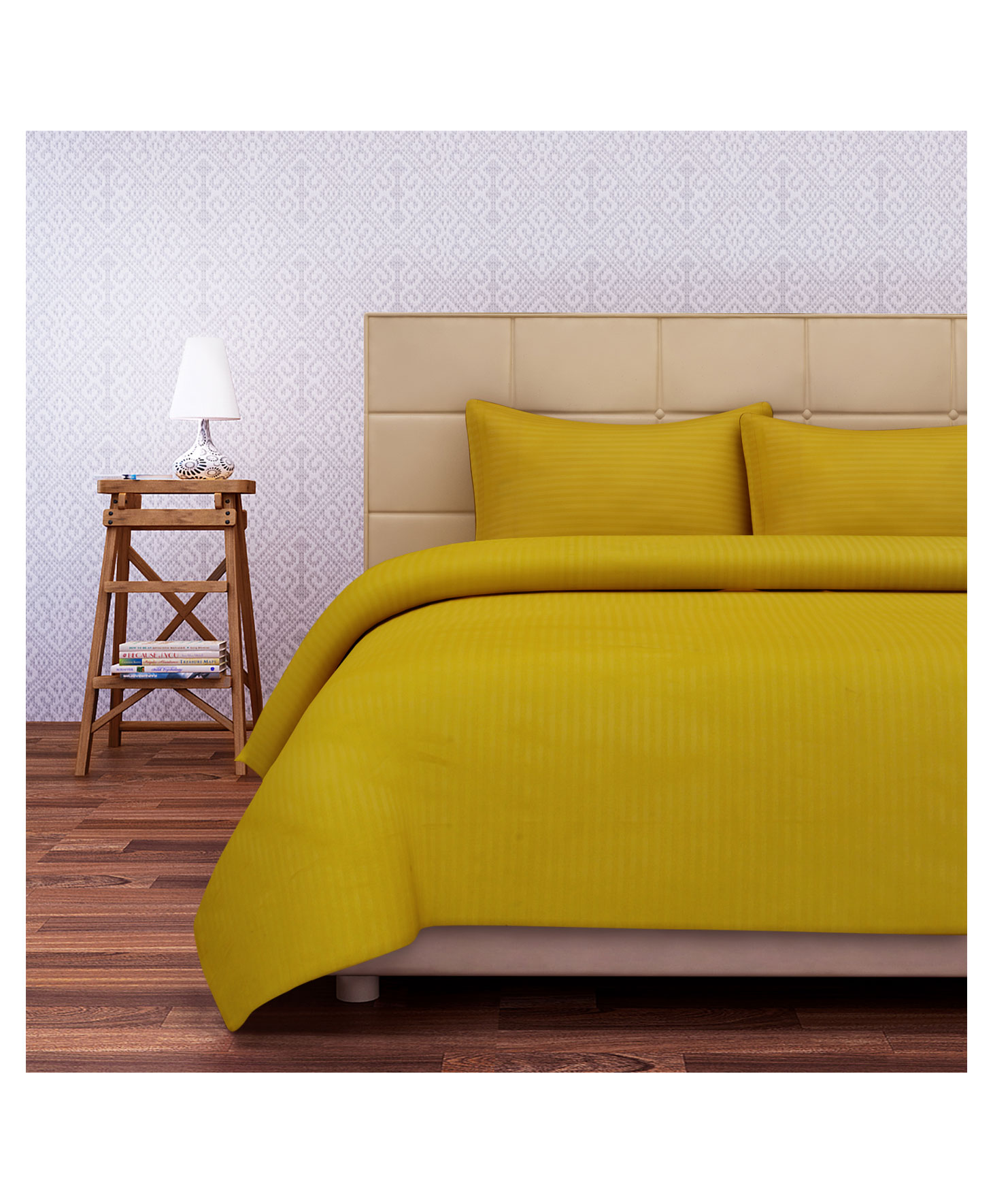 SEJ by Nisha Gupta Cotton California King Bedsheet Set With Pillow Cover -  Yellow-image-32