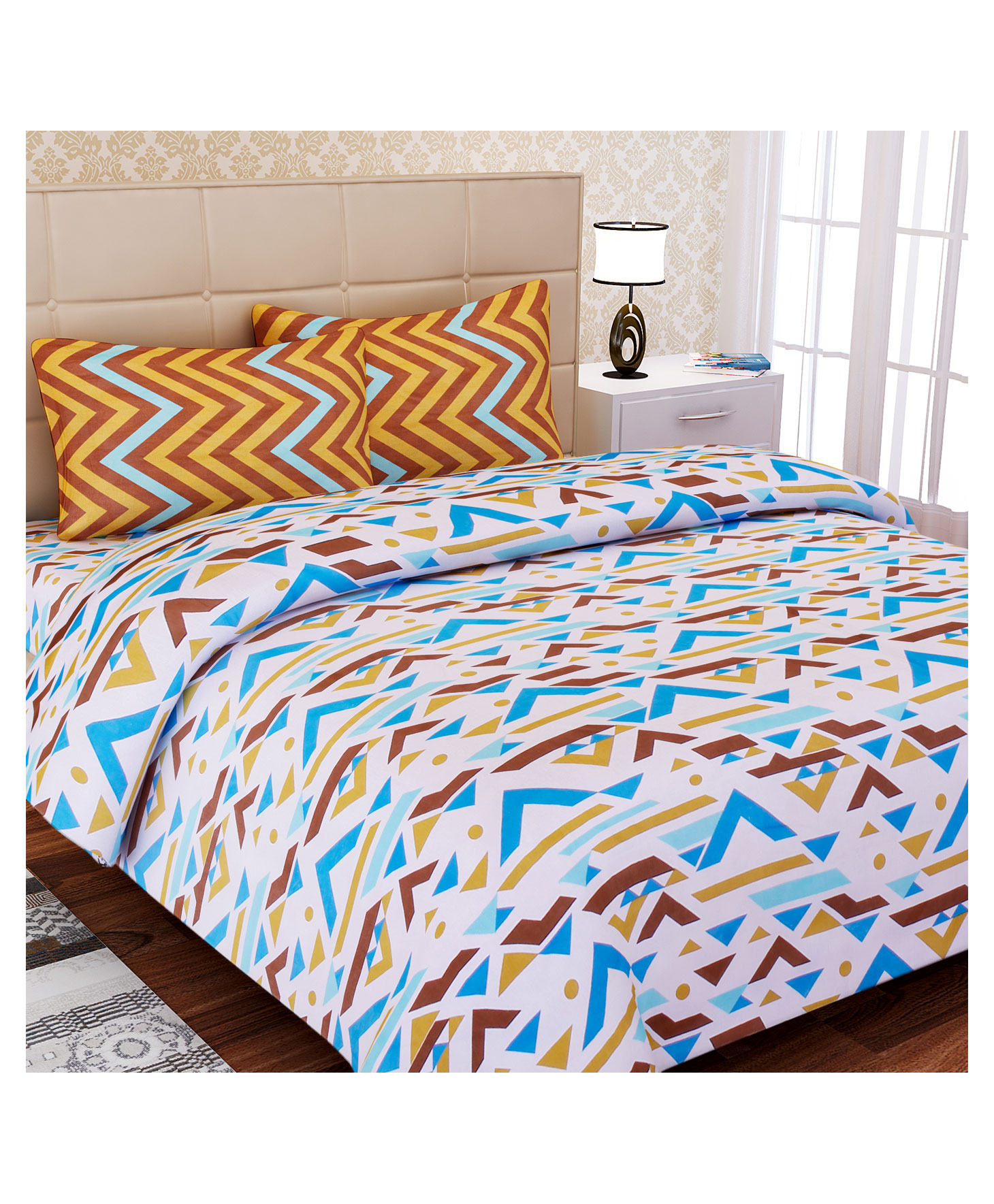 SEJ by Nisha Gupta Cotton California Double Bedsheet Set With Pillow Cover -  White-image-34
