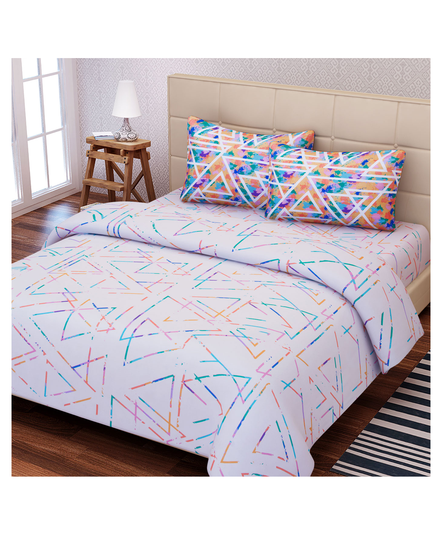SEJ By Nisha Gupta Cotton King Bedsheet Set Abstract Print - Blue-image-44