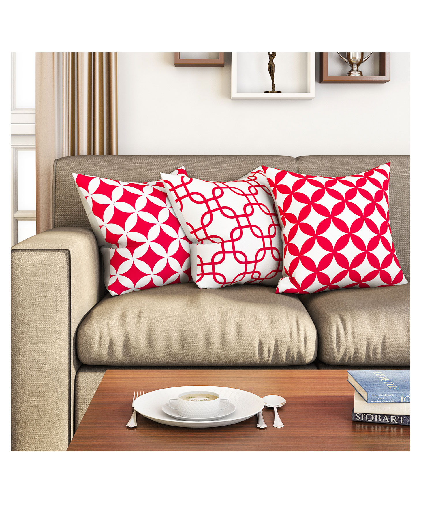 SEJ by Nisha Gupta Geometric Premium cushion covers Pack of 3 - Pink-image-5