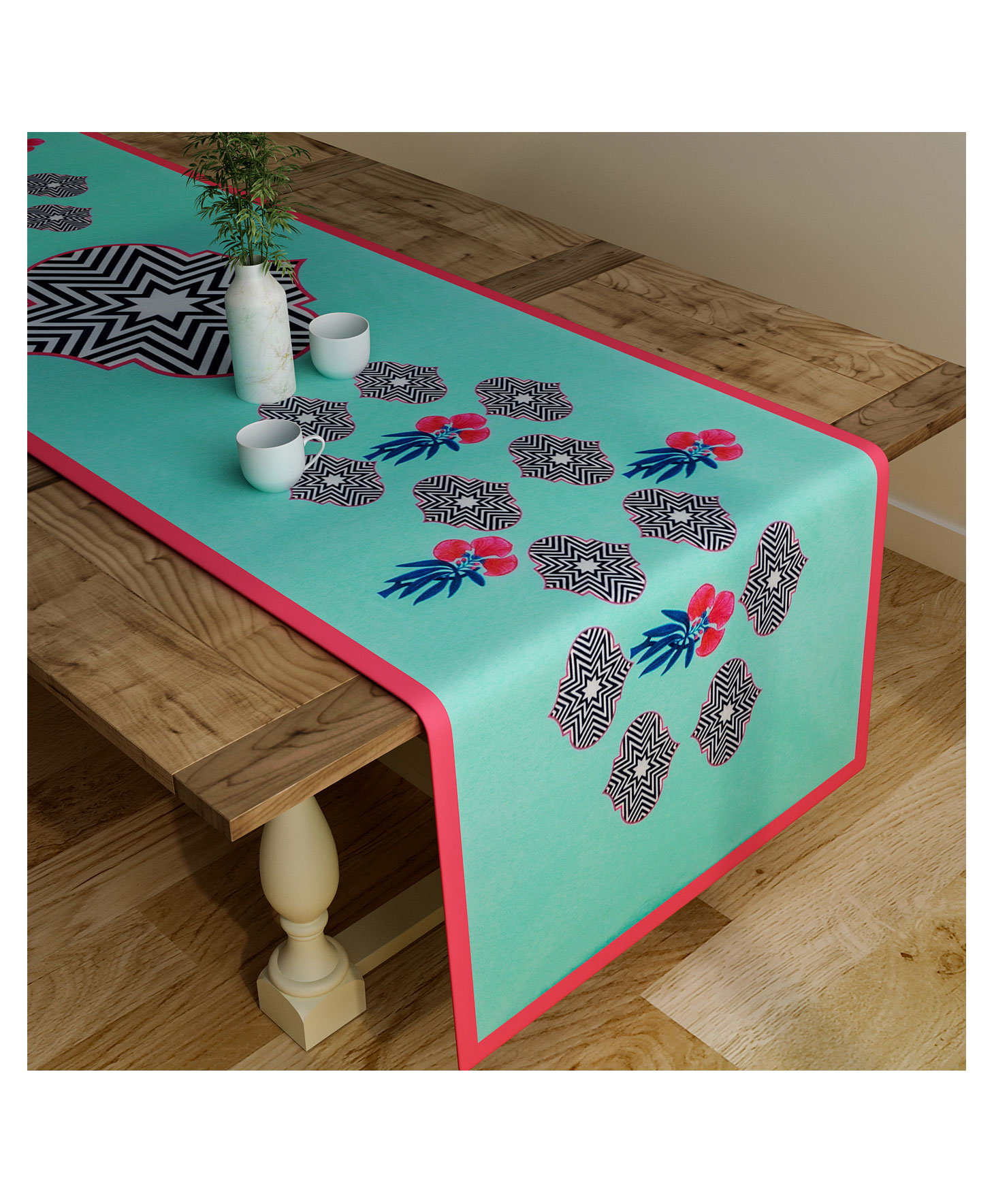 SEJ by Nisha Gupta Floral Blue Table Runner - Blue-picture-34