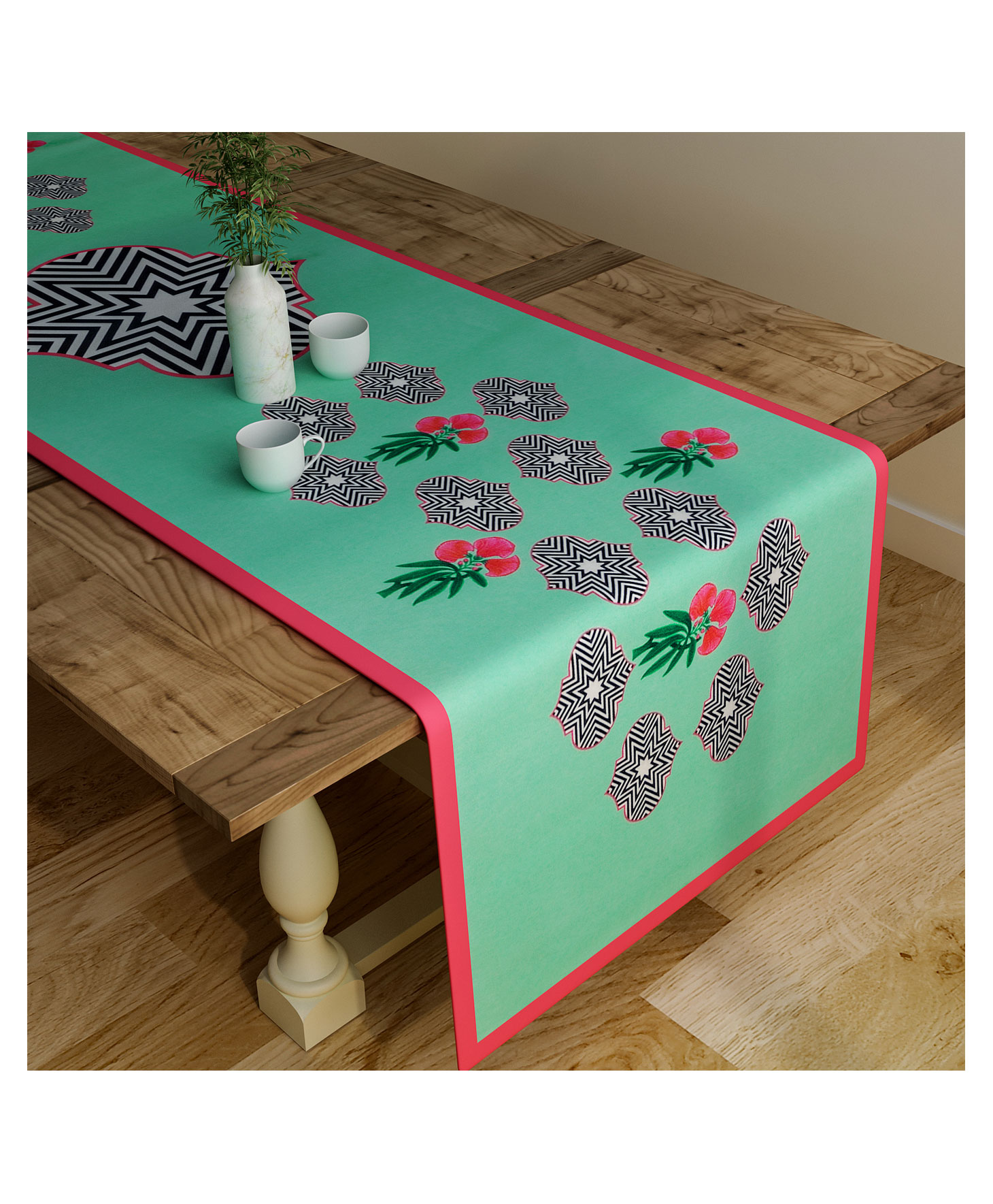SEJ by Nisha Gupta Floral Green Table Runner - Green-picture-35
