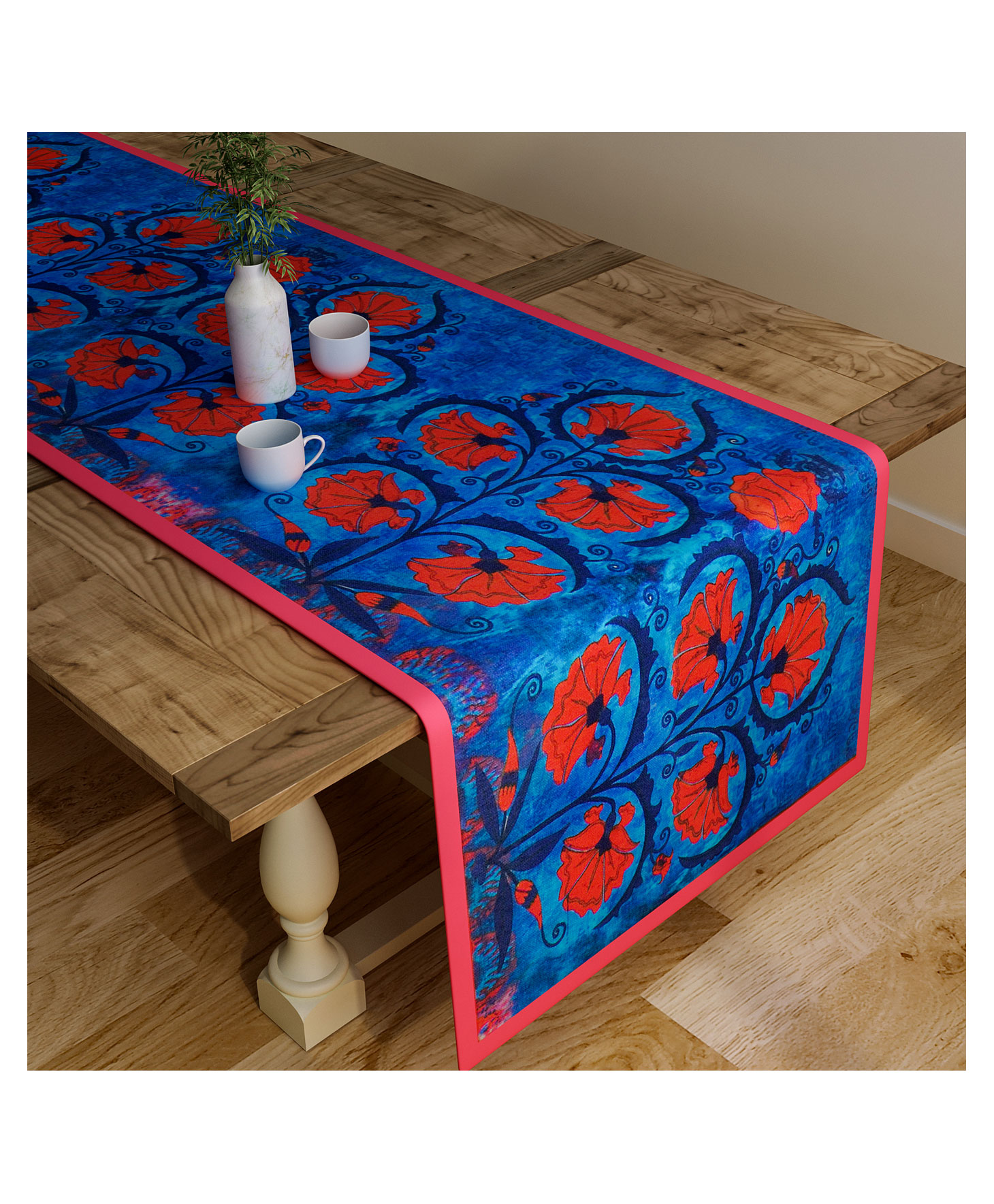 SEJ by Nisha Gupta Floral Blue Table Runner - Blue-picture-25