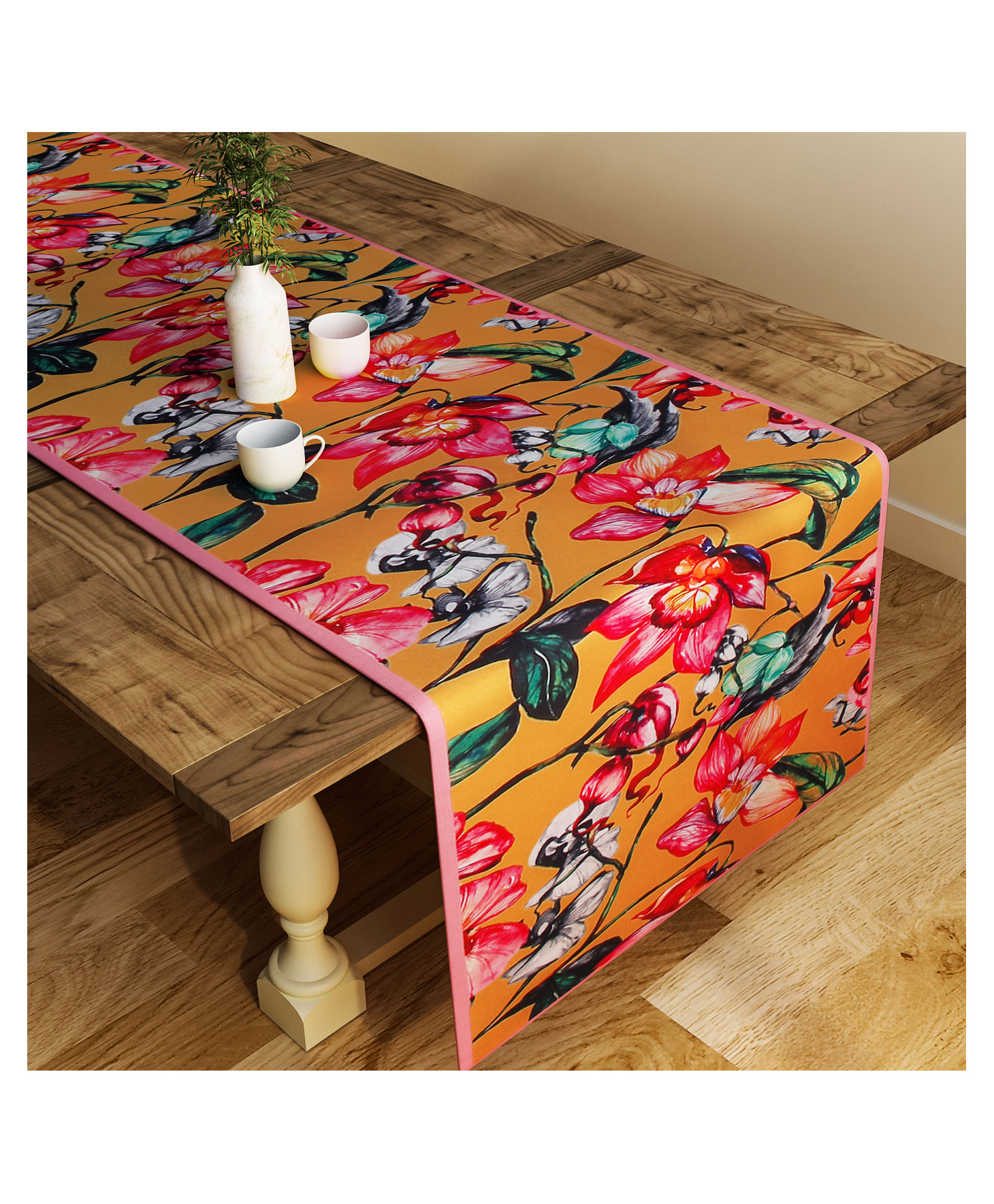 SEJ by Nisha Gupta Floral Yellow Table Runner - Yellow-picture-37
