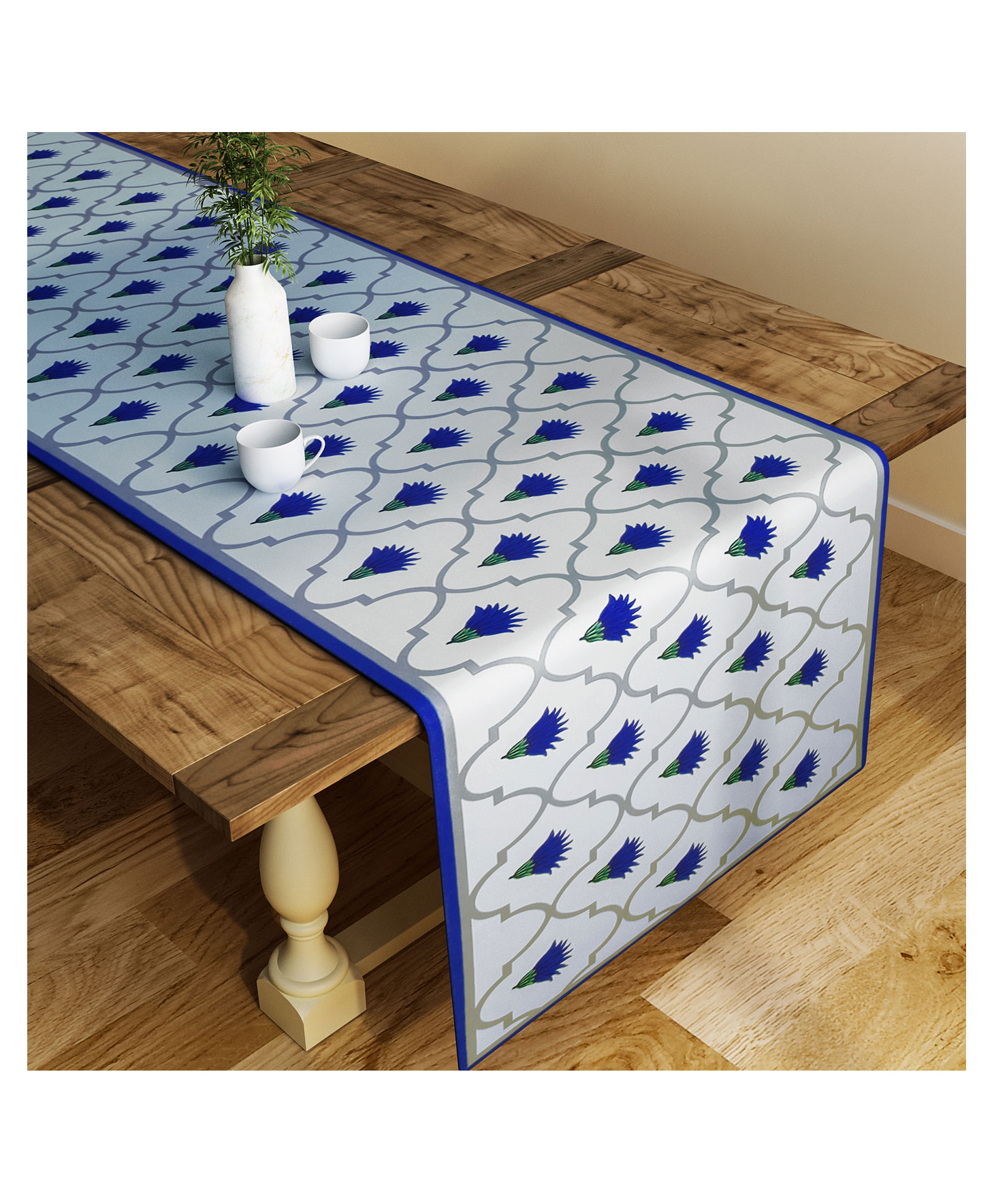 SEJ by Nisha Gupta Floral Blue Table Runner - Blue-picture-30