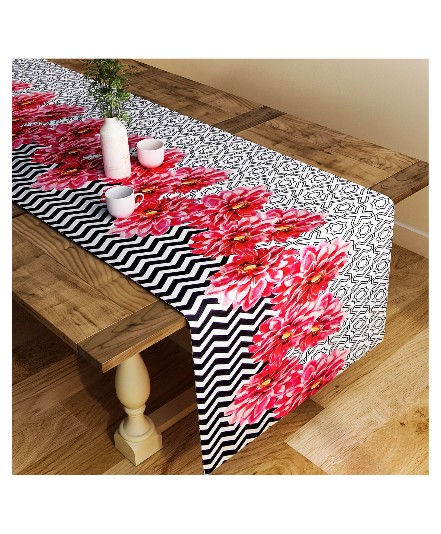 SEJ by Nisha Gupta Floral Red Large size Table Runner - Red-picture-17