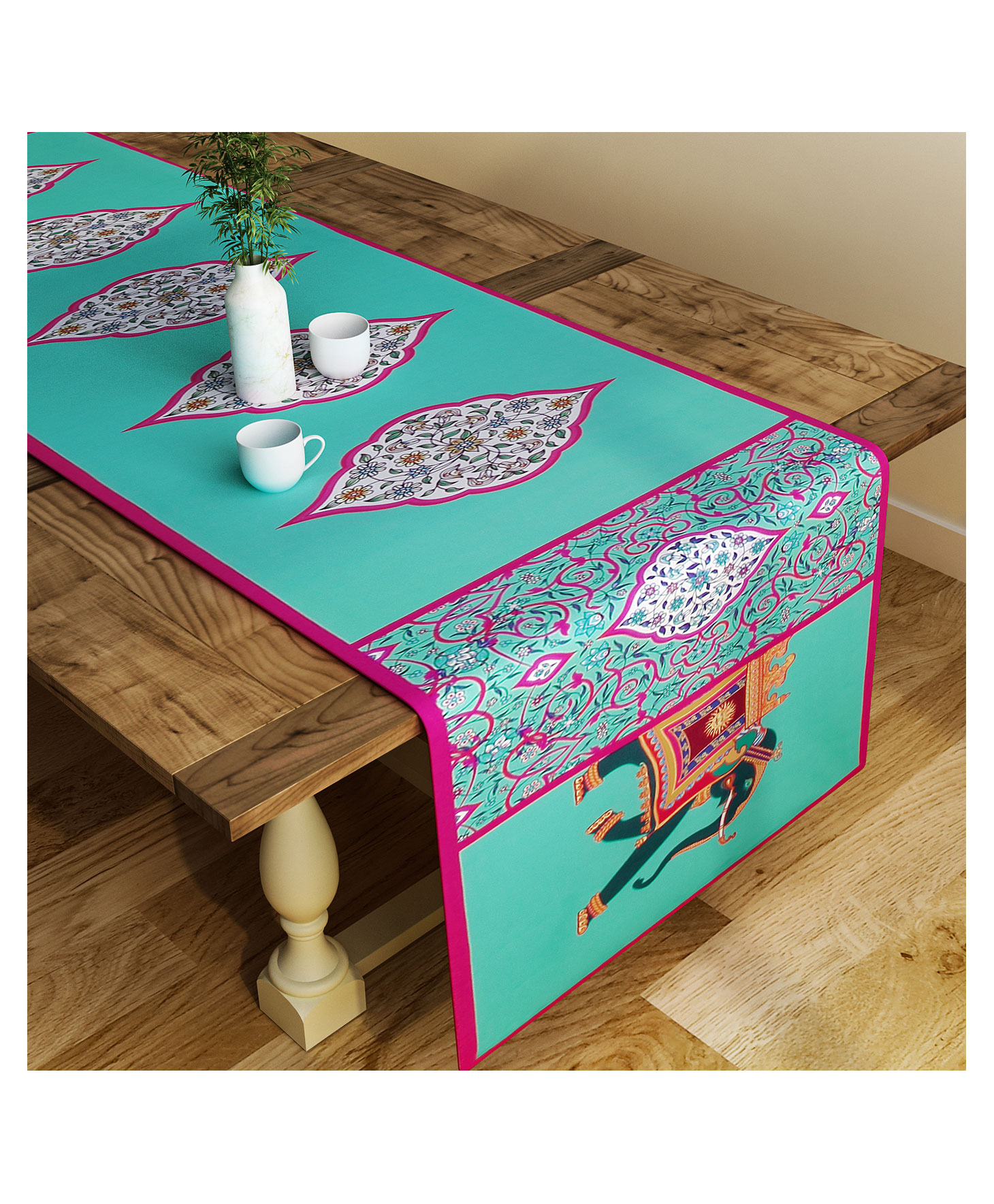 SEJ by Nisha Gupta Abstract Green Large size Table Runner - Green-picture-33