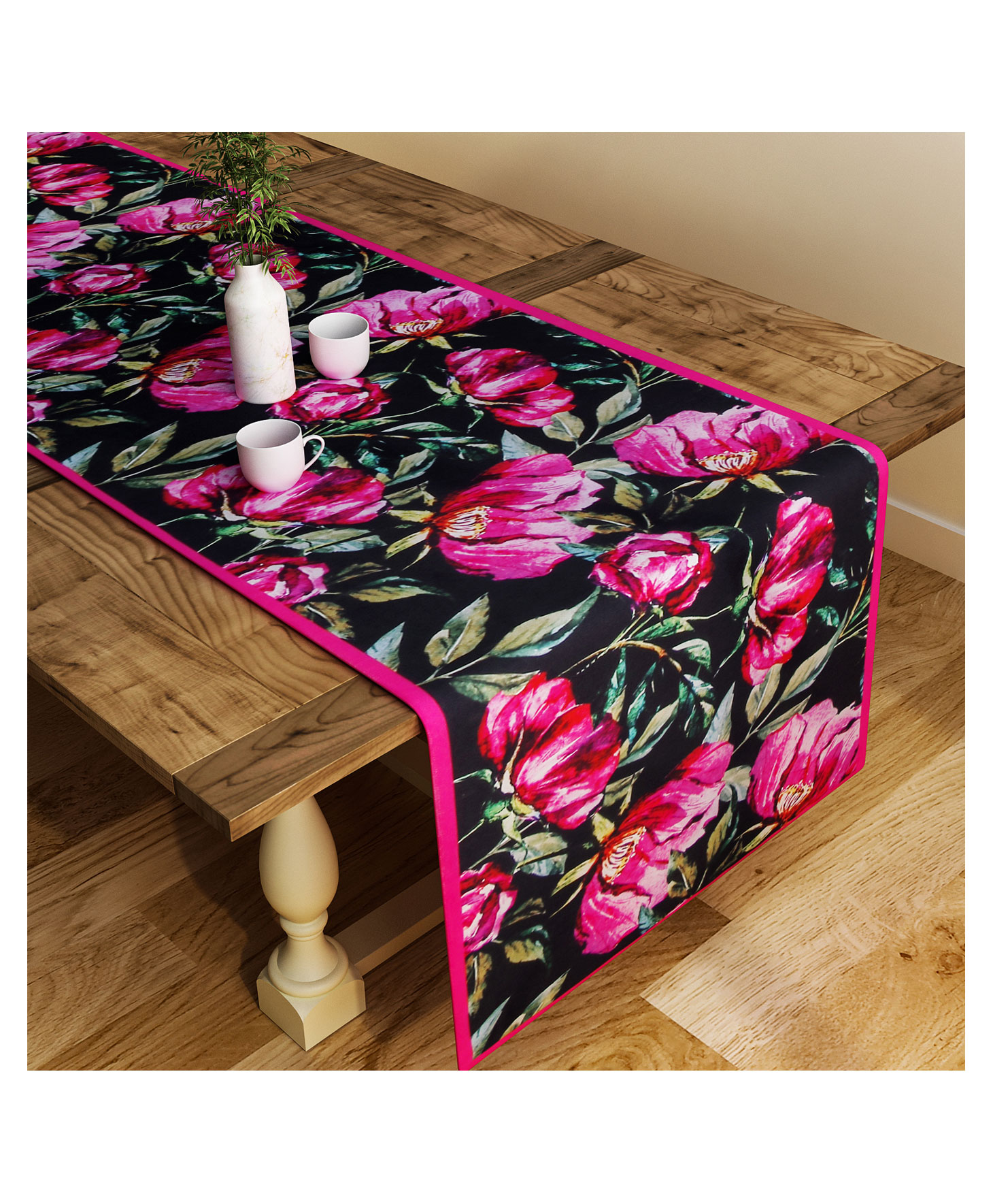 SEJ by Nisha Gupta Floral Black Large size Table Runner - Black-picture-20