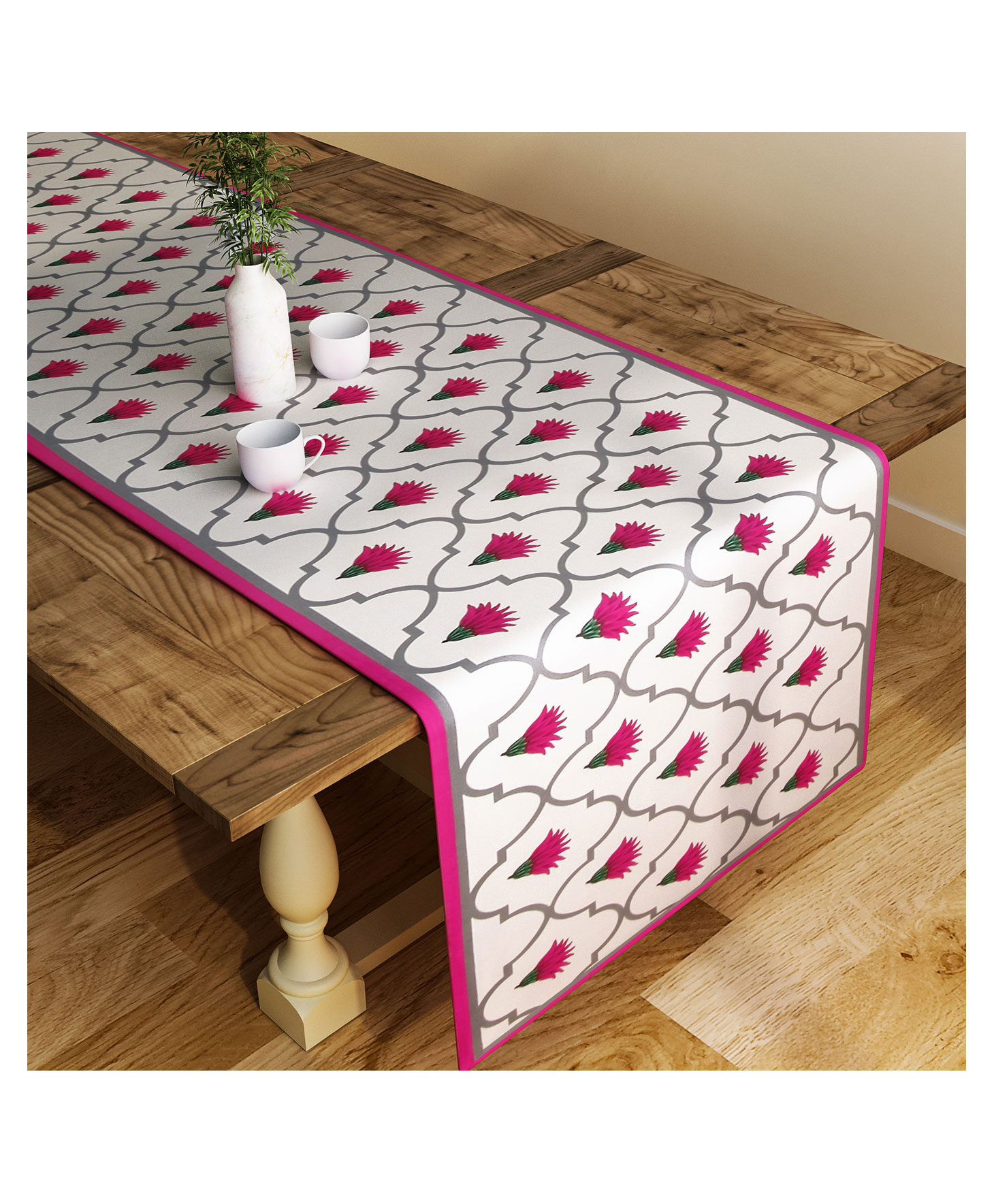 SEJ by Nisha Gupta Floral Pink Large size Table Runner - Pink-picture-12