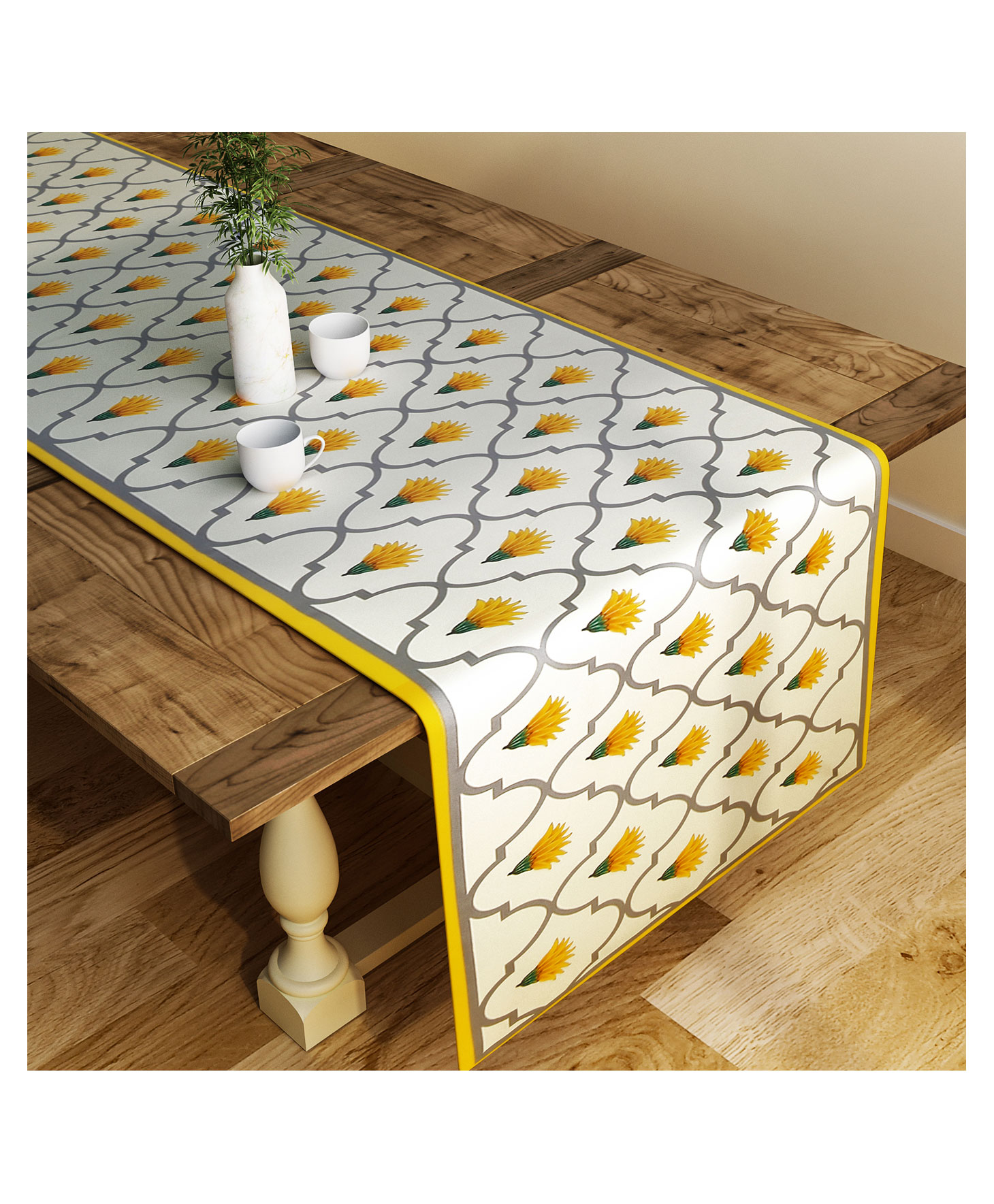 SEJ by Nisha Gupta Floral Mustard Large size Table Runner - Yellow-picture-23