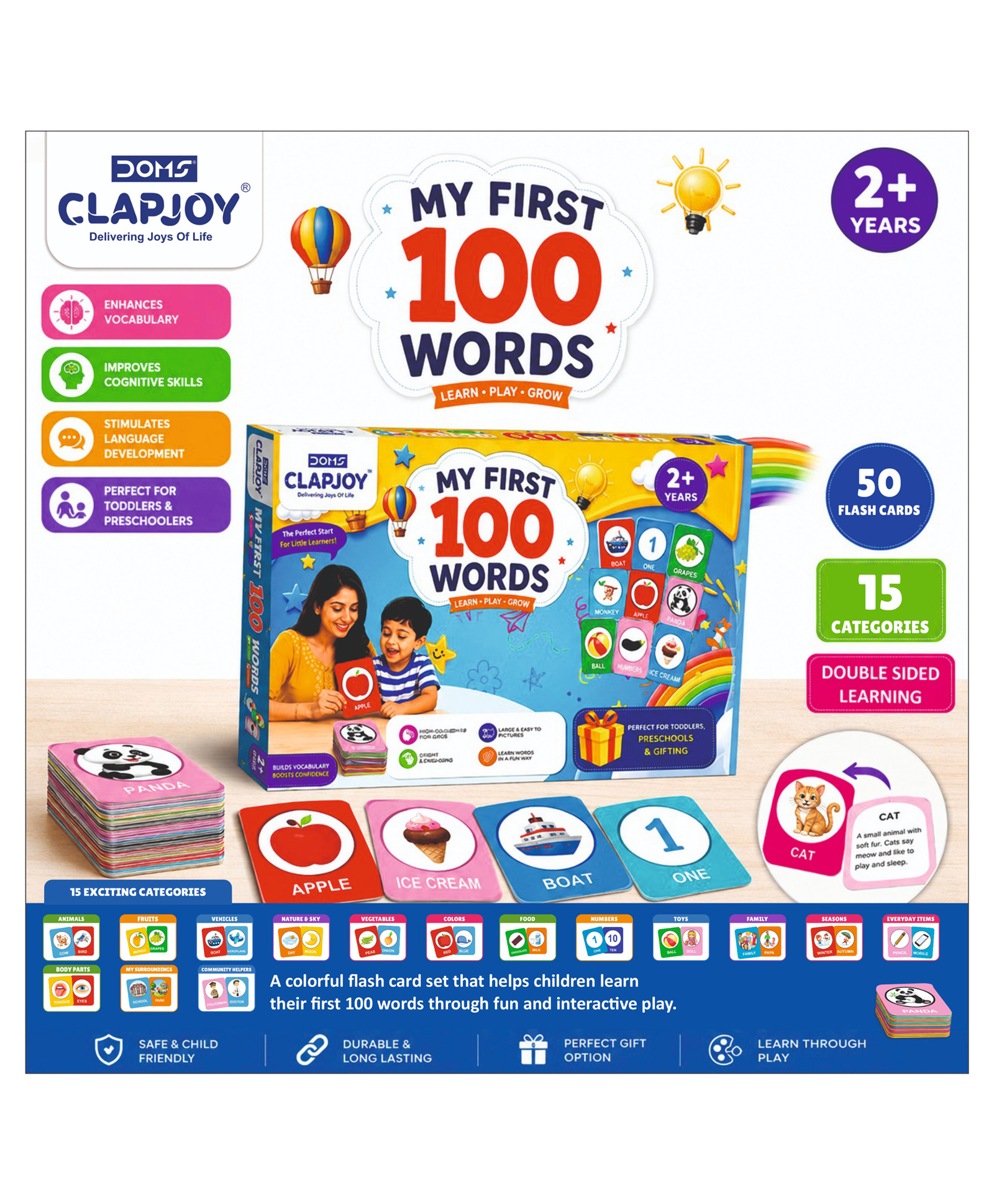 CLAPJOY Reusable My First 100 Words Flash Cards - 100 Cards-image-11