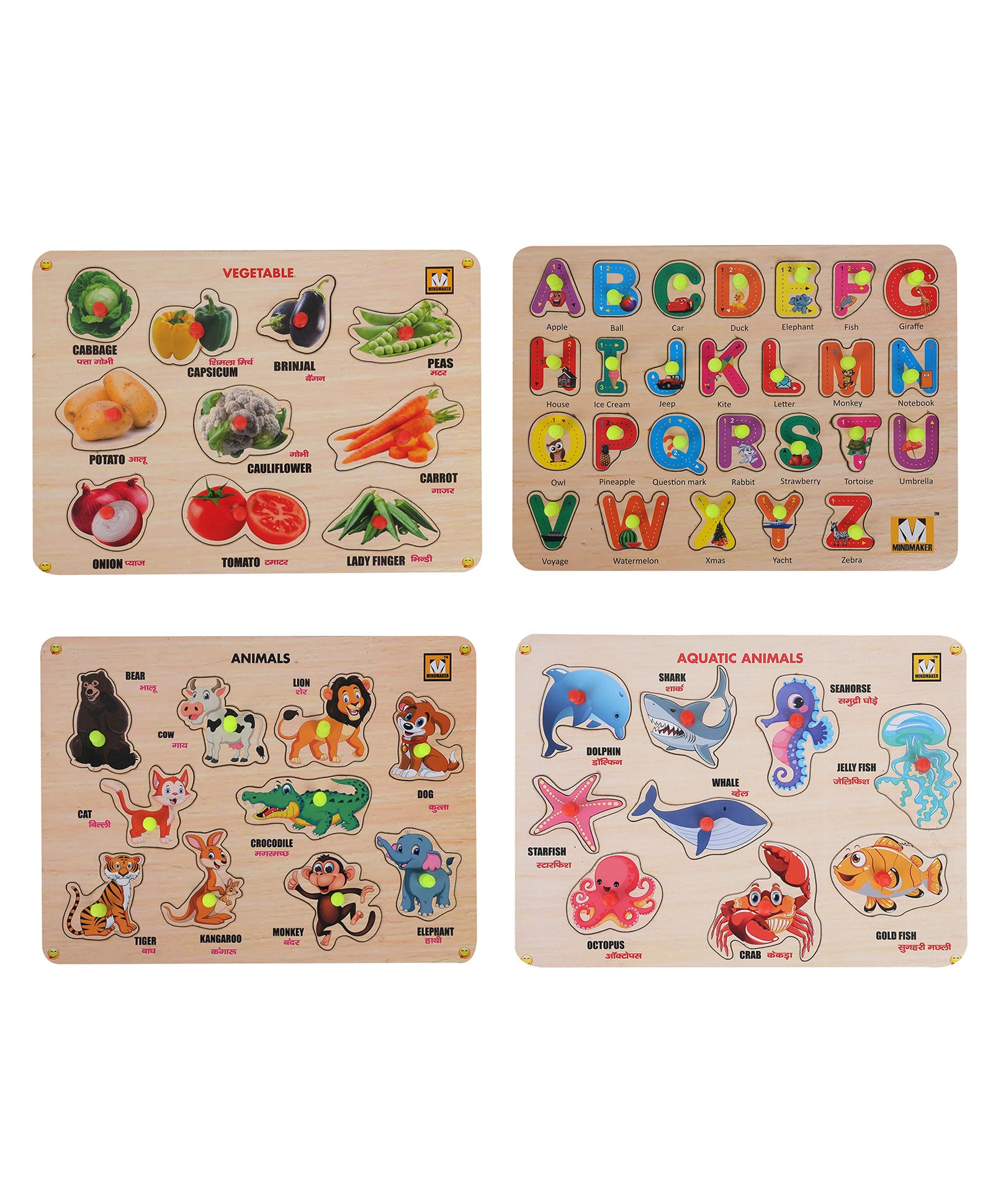 Mindmaker Wooden Knob Puzzles Pack of 4 - 53 Pieces-picture-44